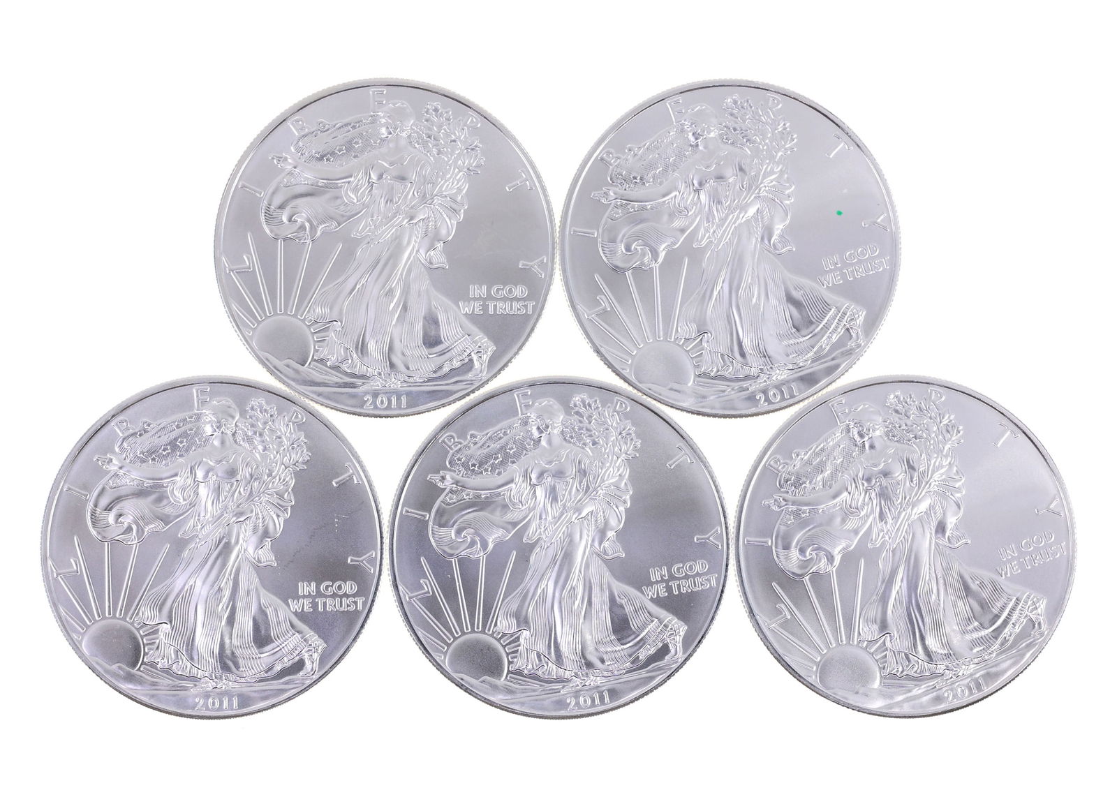 2011 US .999 SILVER EAGLE $1 UNC COINS - LOT OF 5: IMPORTANT SHIPPING NOTE - PLEASE READ | LiveAuctioneers "LiveShipping" Is Unreasonable & Costly: LiveAuctioneers now requires all auctioneers to offer their "LiveShipping" service. Auctioneers no
