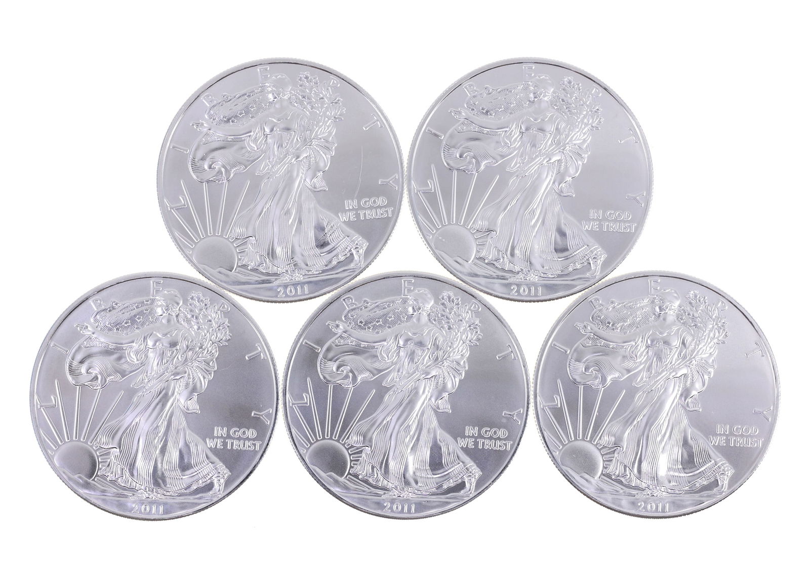 2011 US .999 SILVER EAGLE $1 UNC COINS - LOT OF 5: IMPORTANT SHIPPING NOTE - PLEASE READ | LiveAuctioneers "LiveShipping" Is Unreasonable & Costly: LiveAuctioneers now requires all auctioneers to offer their "LiveShipping" service. Auctioneers no long