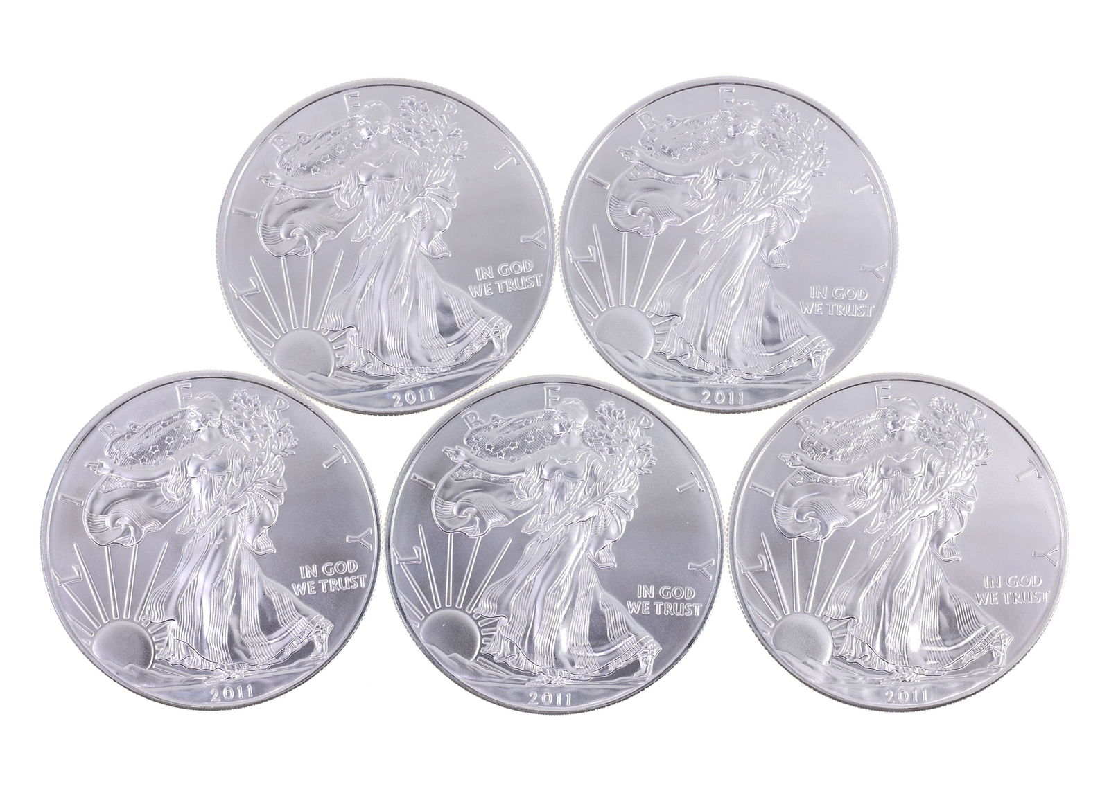 2011 US .999 SILVER EAGLE $1 UNC COINS - LOT OF 5 (1 of 2)