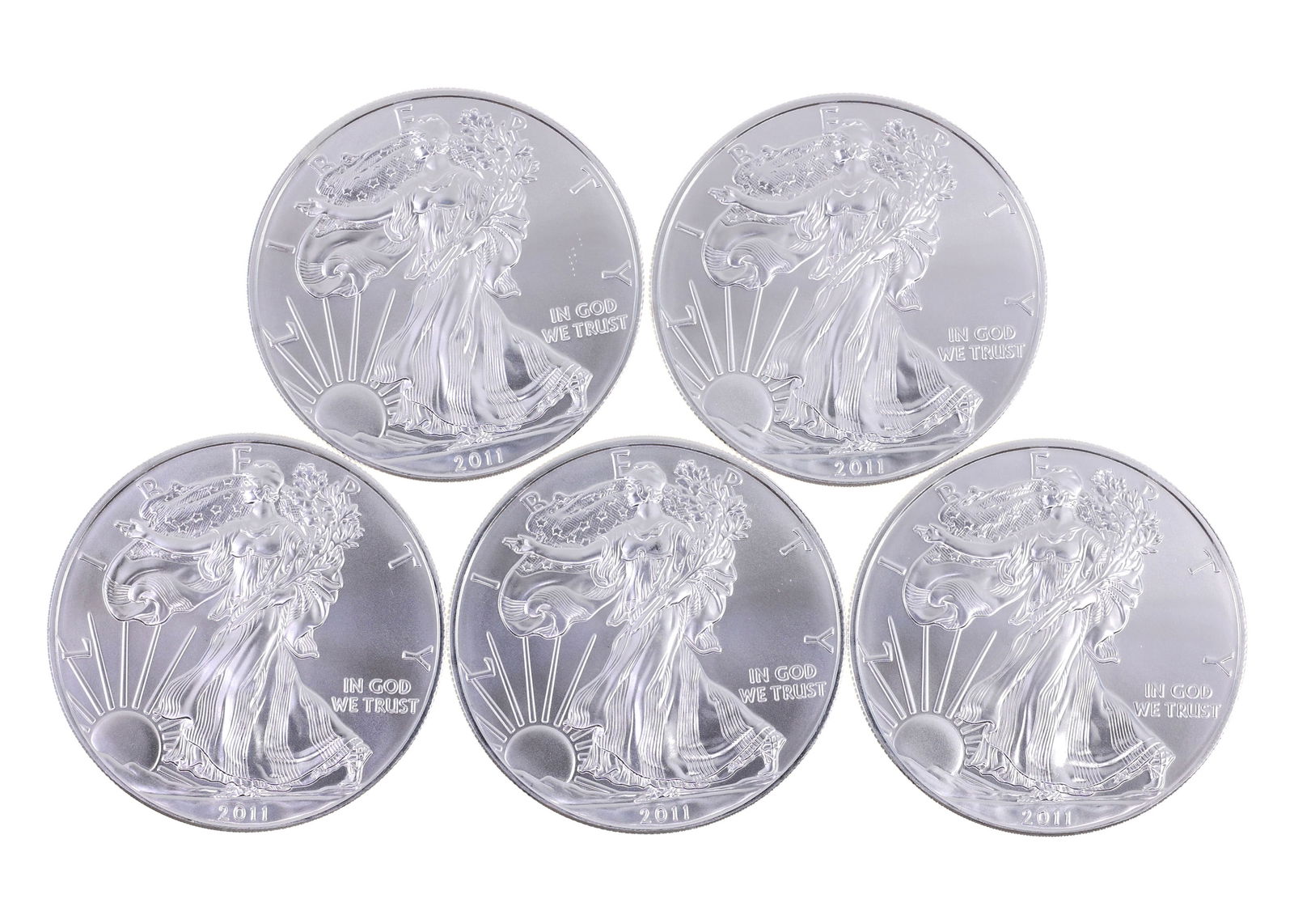 2011 US .999 SILVER EAGLE $1 UNC COINS - LOT OF 5: IMPORTANT SHIPPING NOTE - PLEASE READ | LiveAuctioneers "LiveShipping" Is Unreasonable & Costly: LiveAuctioneers now requires all auctioneers to offer their "LiveShipping" service. Auctioneers no long