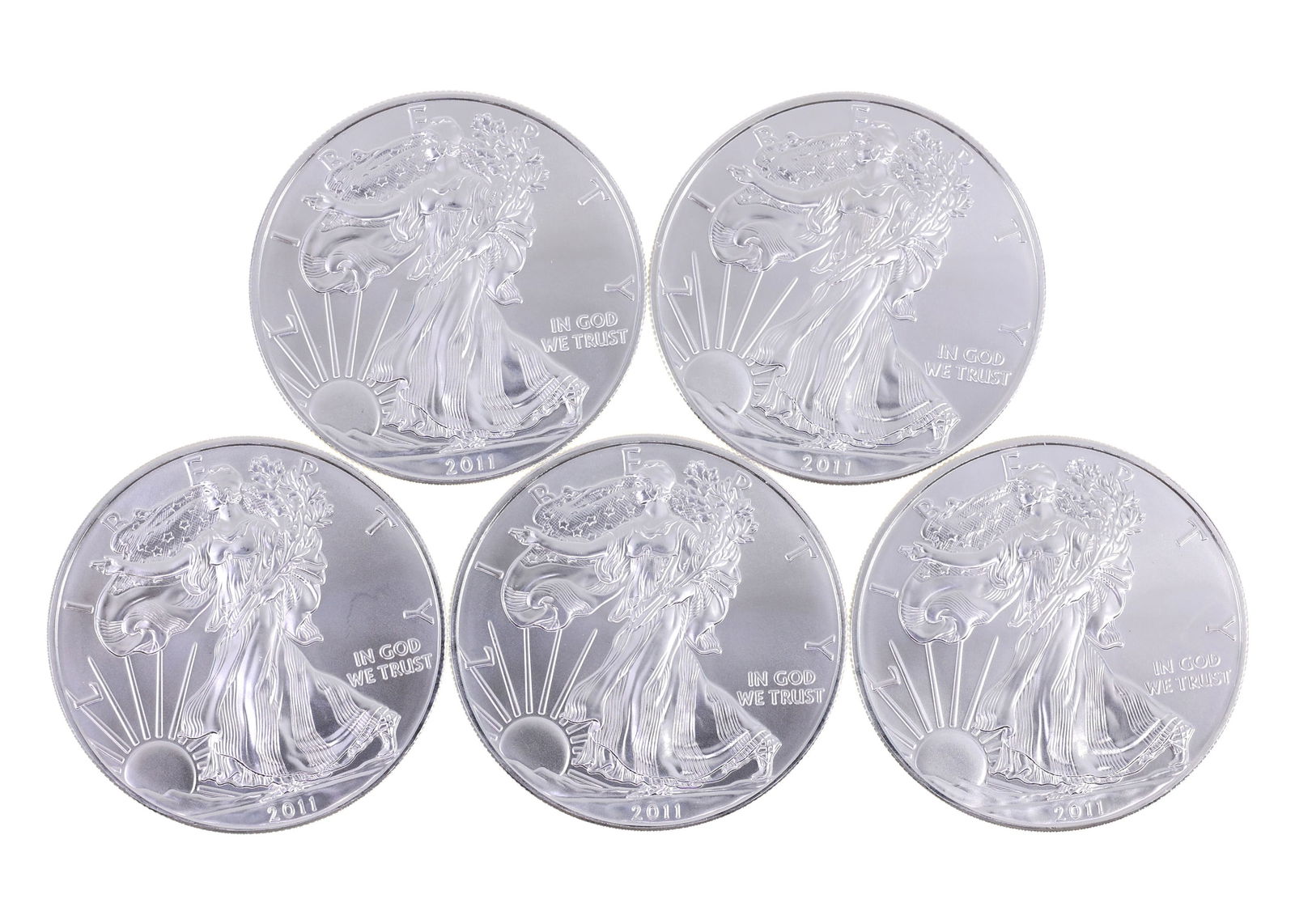 2011 US .999 SILVER EAGLE $1 UNC COINS - LOT OF 5 (1 of 2)