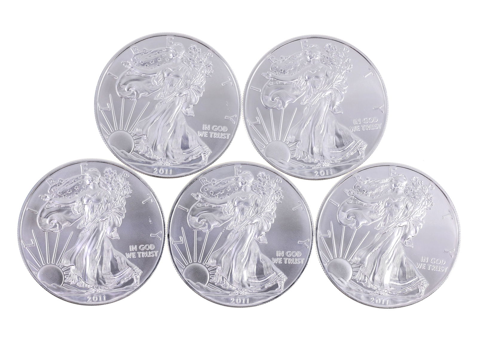 2011 US .999 SILVER EAGLE $1 UNC COINS - LOT OF 5 (1 of 2)