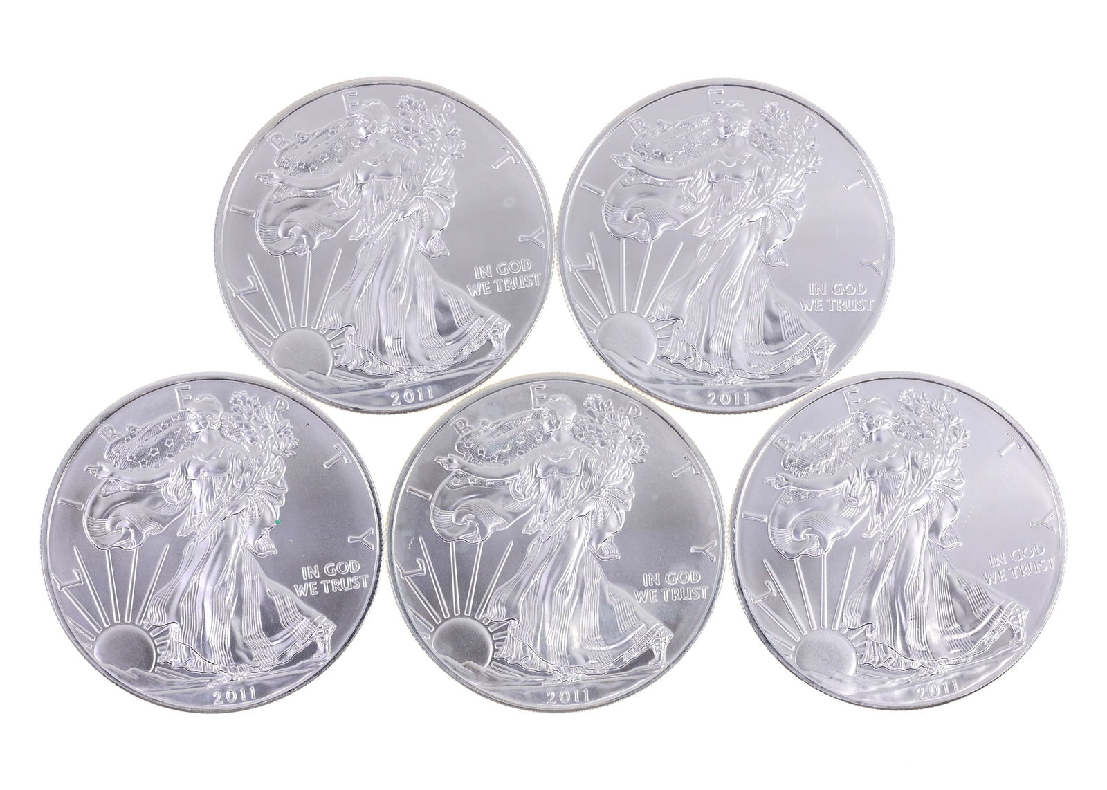 2011 US .999 SILVER EAGLE $1 UNC COINS - LOT OF 5: IMPORTANT SHIPPING NOTE - PLEASE READ | LiveAuctioneers "LiveShipping" Is Unreasonable & Costly: LiveAuctioneers now requires all auctioneers to offer their "LiveShipping" service. Auctioneers no long
