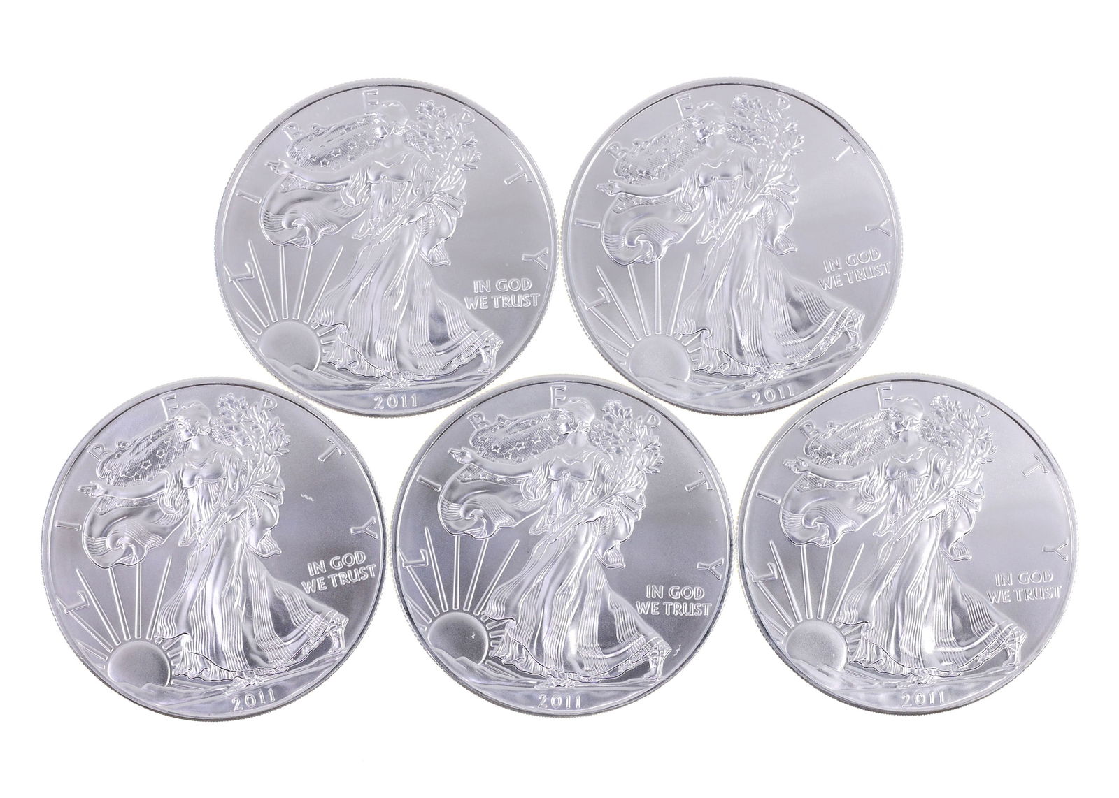 2011 US .999 SILVER EAGLE $1 UNC COINS - LOT OF 5: IMPORTANT SHIPPING NOTE - PLEASE READ | LiveAuctioneers "LiveShipping" Is Unreasonable & Costly: LiveAuctioneers now requires all auctioneers to offer their "LiveShipping" service. Auctioneers no long