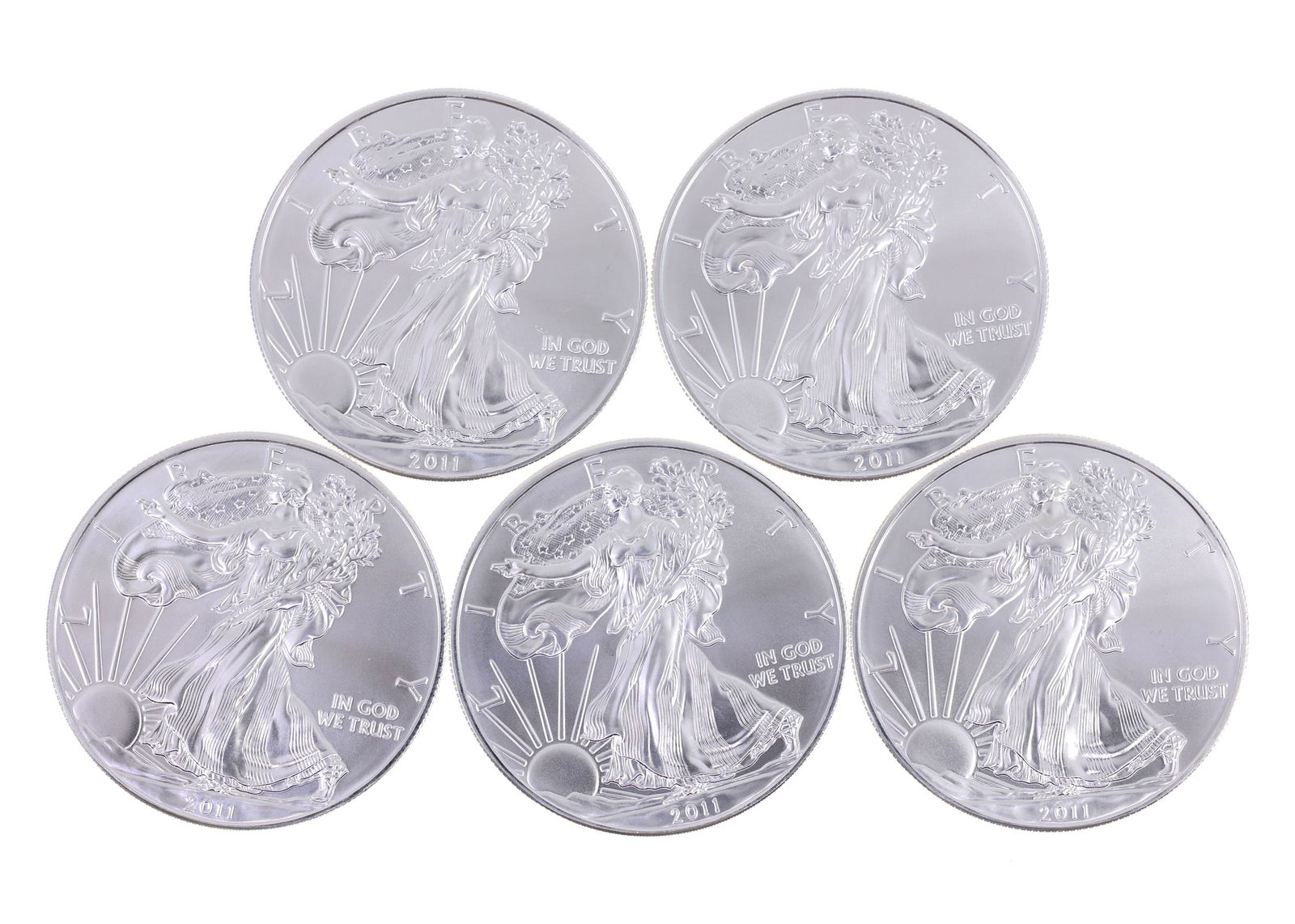 2011 US .999 SILVER EAGLE $1 UNC COINS - LOT OF 5: IMPORTANT SHIPPING NOTE - PLEASE READ | LiveAuctioneers "LiveShipping" Is Unreasonable & Costly: LiveAuctioneers now requires all auctioneers to offer their "LiveShipping" service. Auctioneers no long
