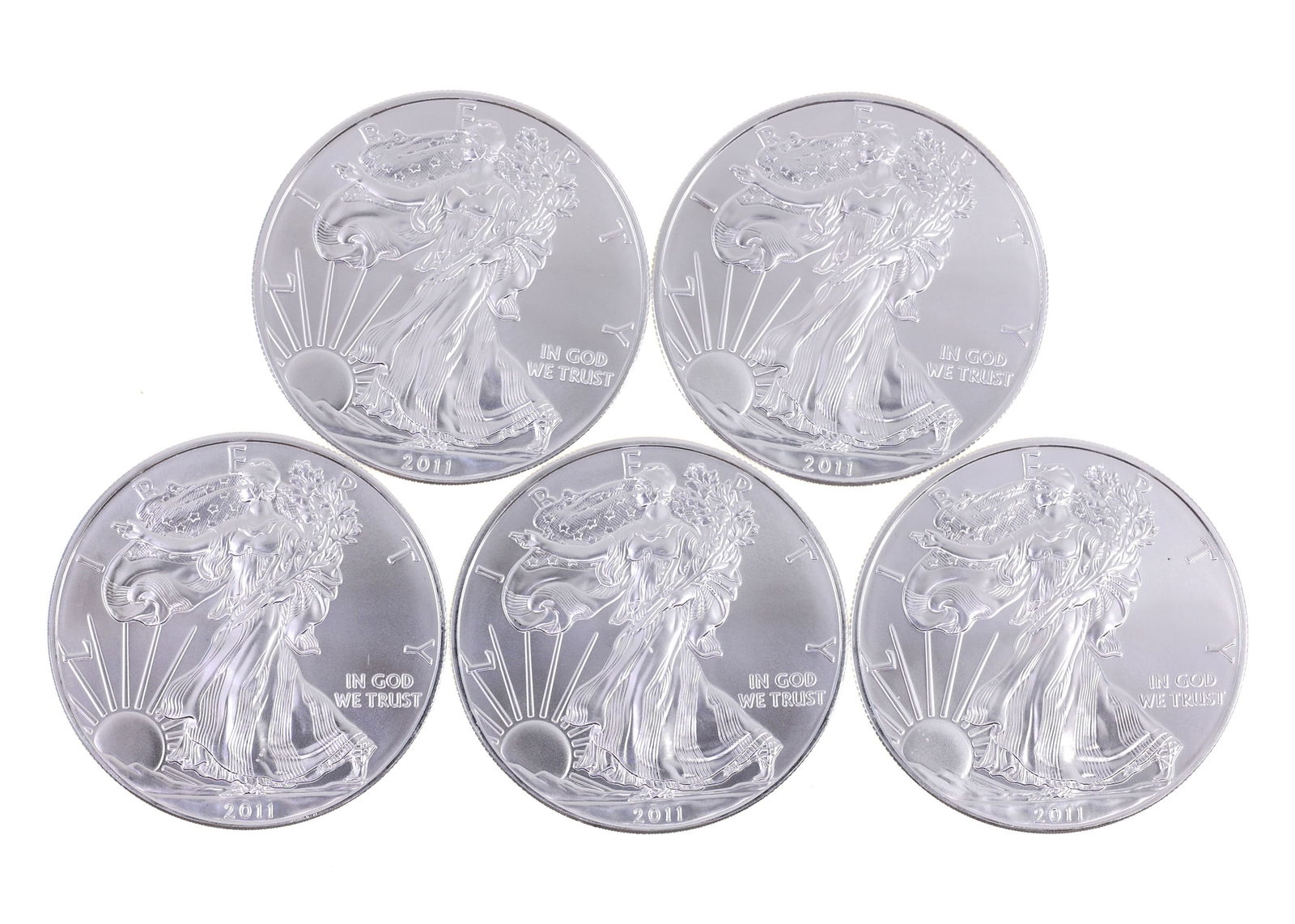 2011 US .999 SILVER EAGLE $1 UNC COINS - LOT OF 5: IMPORTANT SHIPPING NOTE - PLEASE READ | LiveAuctioneers "LiveShipping" Is Unreasonable & Costly: LiveAuctioneers now requires all auctioneers to offer their "LiveShipping" service. Auctioneers no long