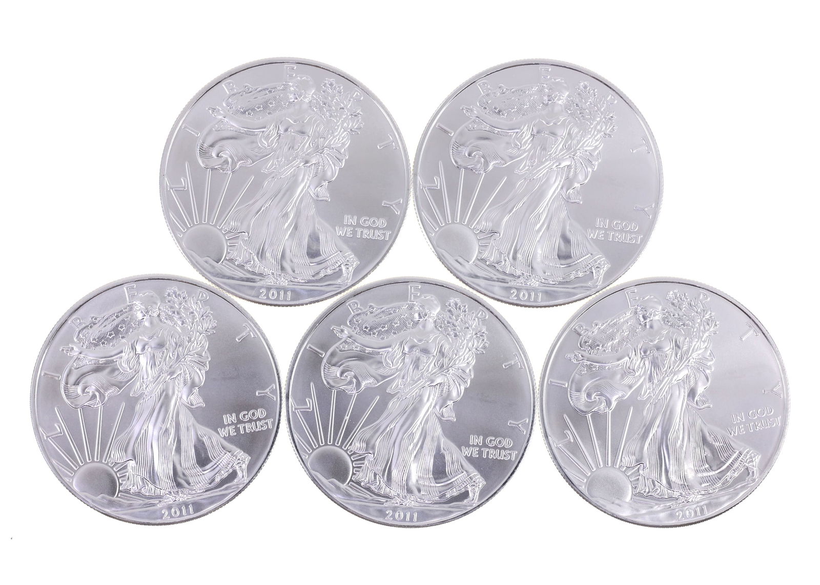 2011 US .999 SILVER EAGLE $1 UNC COINS - LOT OF 5 (1 of 2)