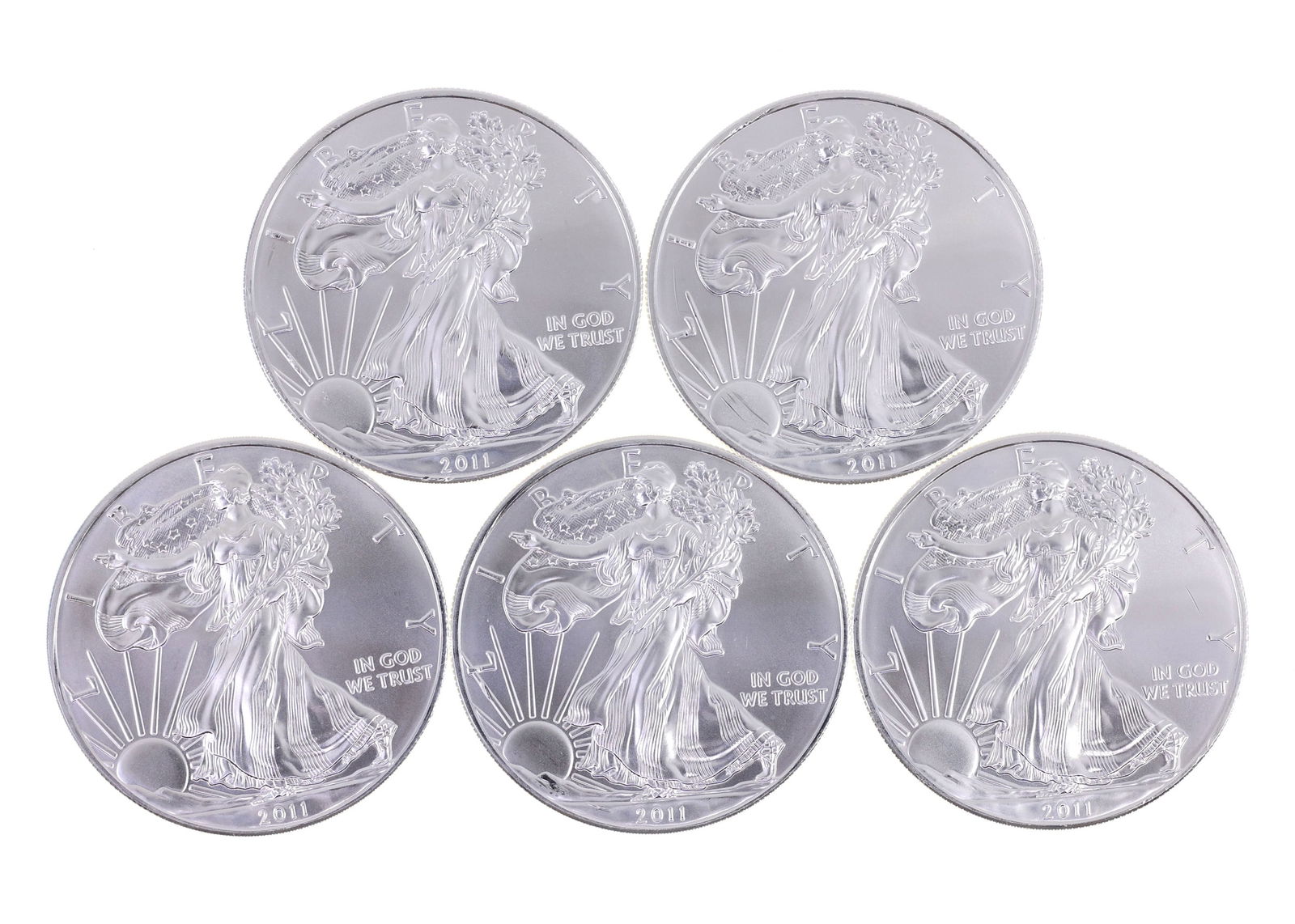 2011 US .999 SILVER EAGLE $1 UNC COINS - LOT OF 5 (1 of 2)
