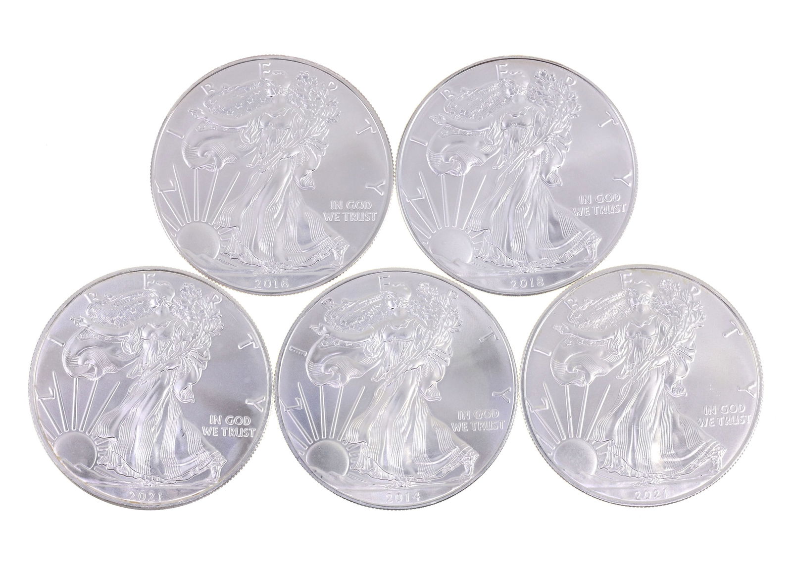 2014-2021 US .999 SILVER EAGLE $1 UNC COINS - LOT OF 5 (1 of 2)