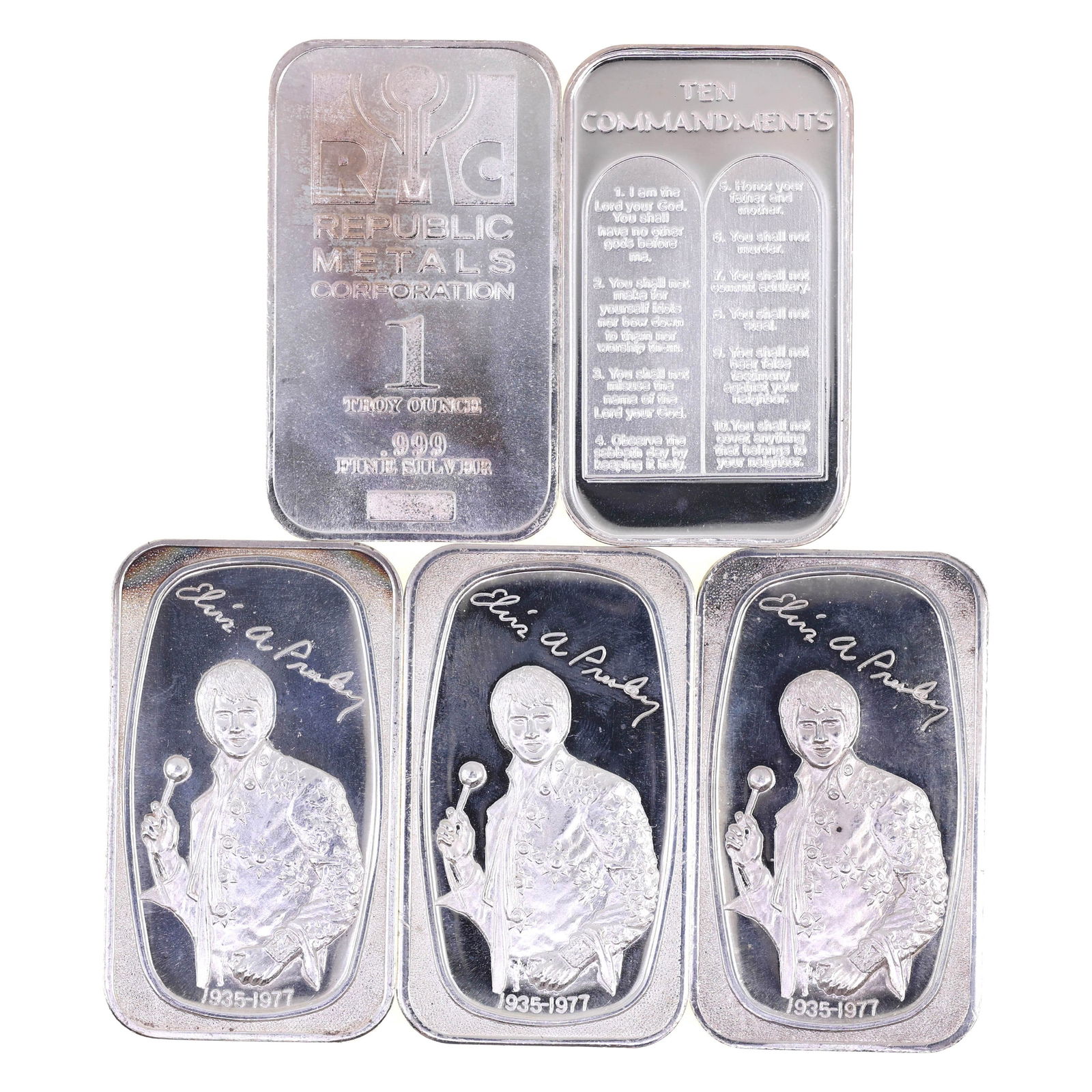 .999 SILVER 1 OZ BULLION BARS - LOT OF 5 (1 of 2)