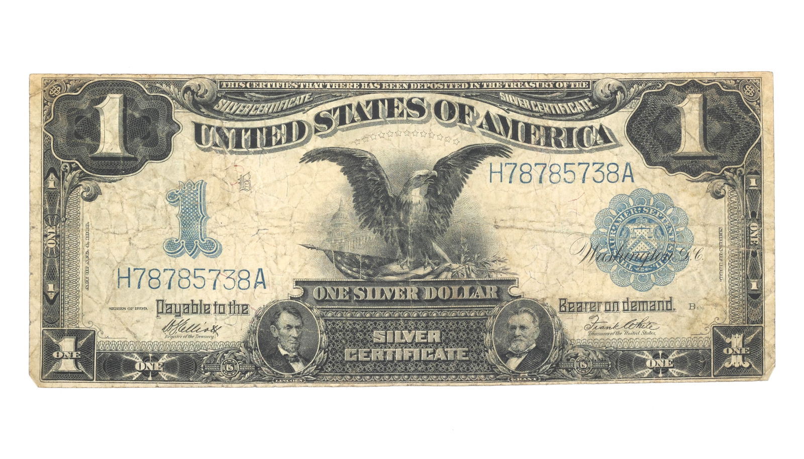 1899 US $1 BLACK EAGLE BLUE SEAL SILVER CERTIFICATE: IMPORTANT SHIPPING NOTE - PLEASE READ | LiveAuctioneers "LiveShipping" Is Unreasonable & Costly: LiveAuctioneers now requires all auctioneers to offer their "LiveShipping" service. Auctioneers no long