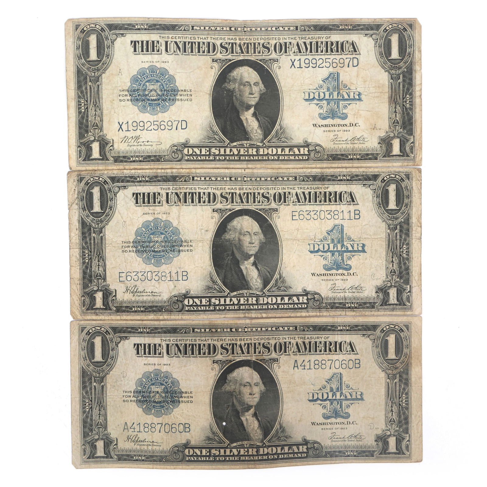 1923 US $1 LARGE BLUE SEAL SILVER CERTIFICATE NOTES (1 of 2)