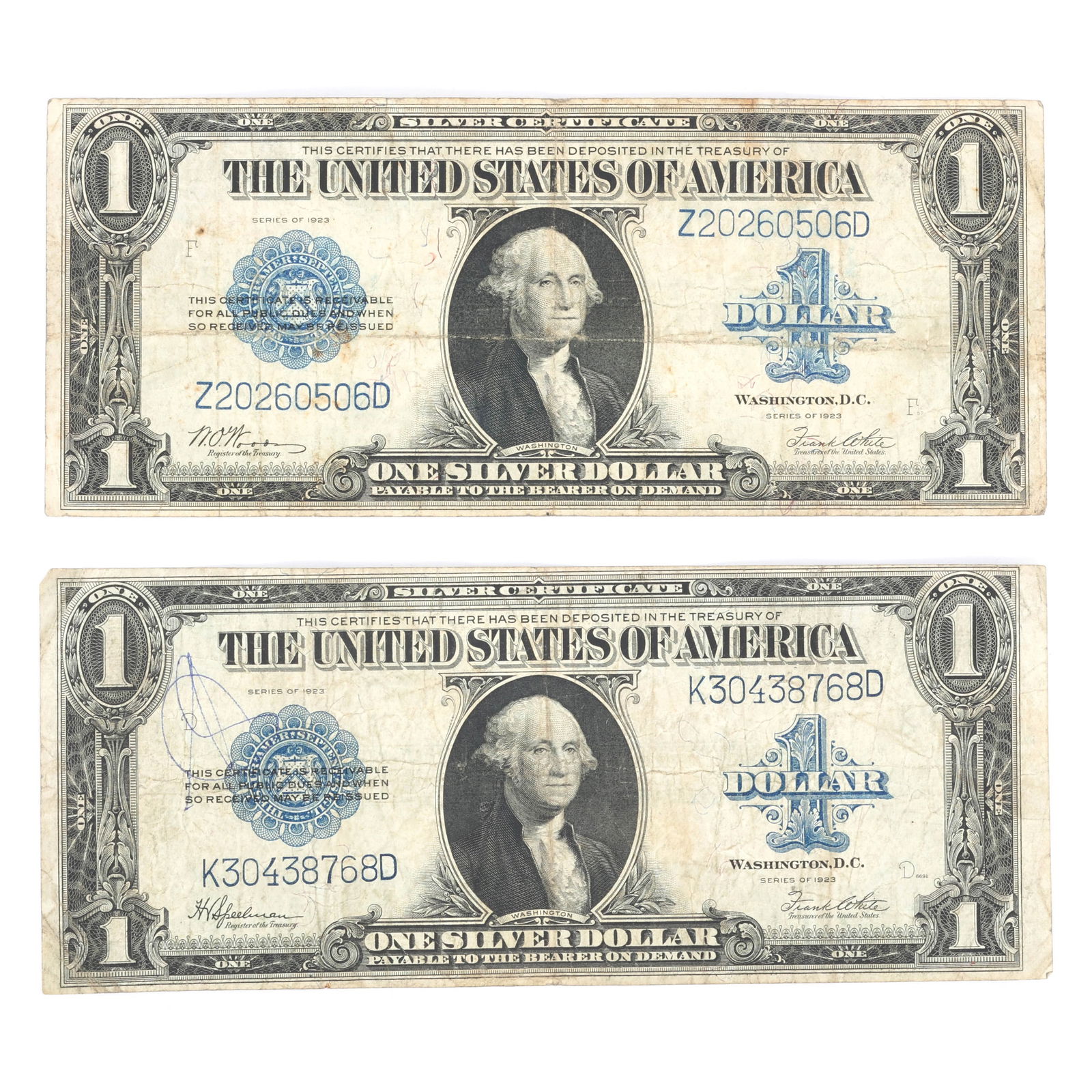 1923 US $1 LARGE BLUE SEAL SILVER CERTIFICATE NOTES (1 of 2)