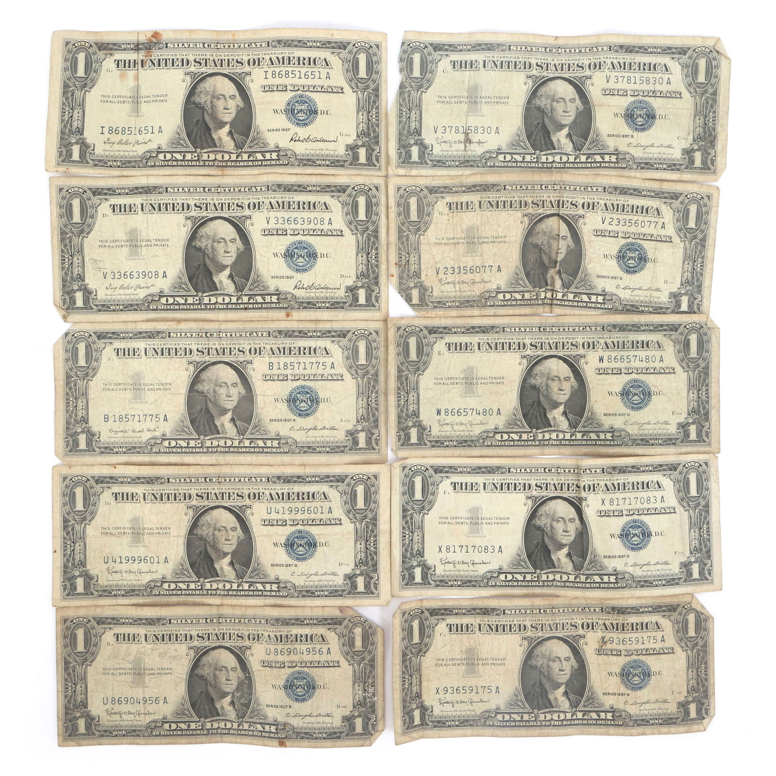 1957 US $1 BLUE SEAL SILVER CERTIFICATE NOTES (1 of 2)