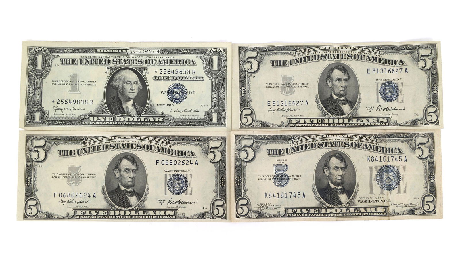 20TH C. US $1 & $5 BLUE SEAL SILVER CERTIFICATES (1 of 2)