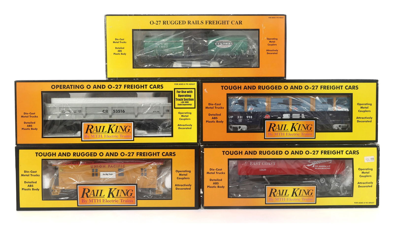 MTH RAIL KING O-27 GAUGE TRAIN CARS - LOT OF 5 (1 of 2)