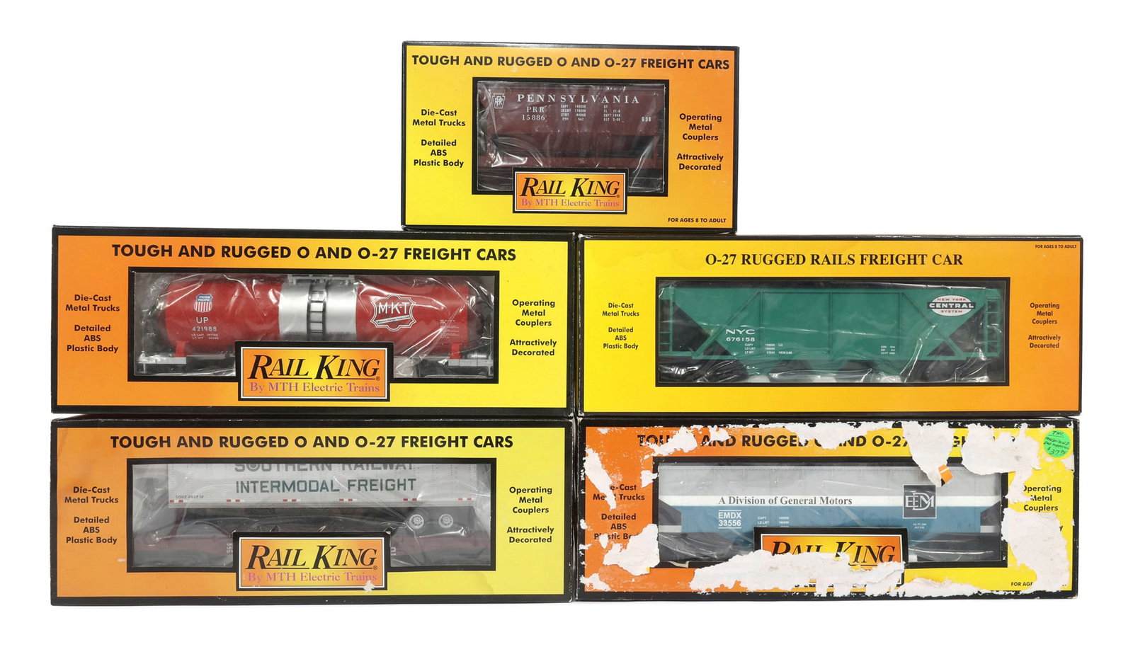 MTH RAIL KING O-27 GAUGE TRAIN CARS - LOT OF 5 (1 of 3)