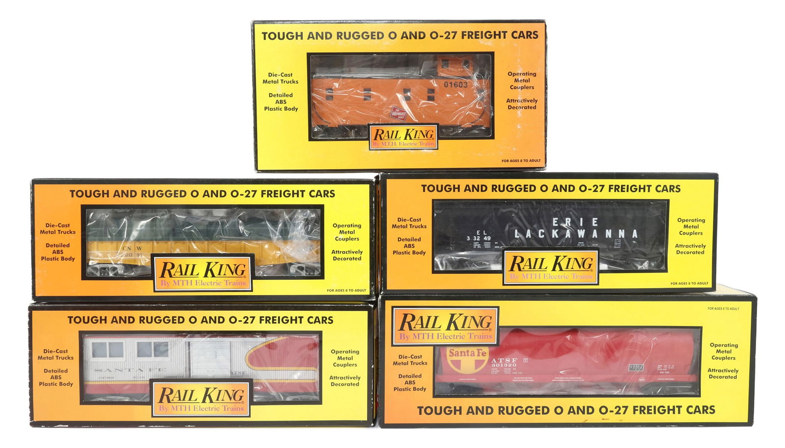 MTH RAIL KING O-27 GAUGE TRAIN CARS - LOT OF 5: IMPORTANT SHIPPING NOTE - PLEASE READ | LiveAuctioneers "LiveShipping" Is Unreasonable & Costly: LiveAuctioneers now requires all auctioneers to offer their "LiveShipping" service. Auctioneers no long