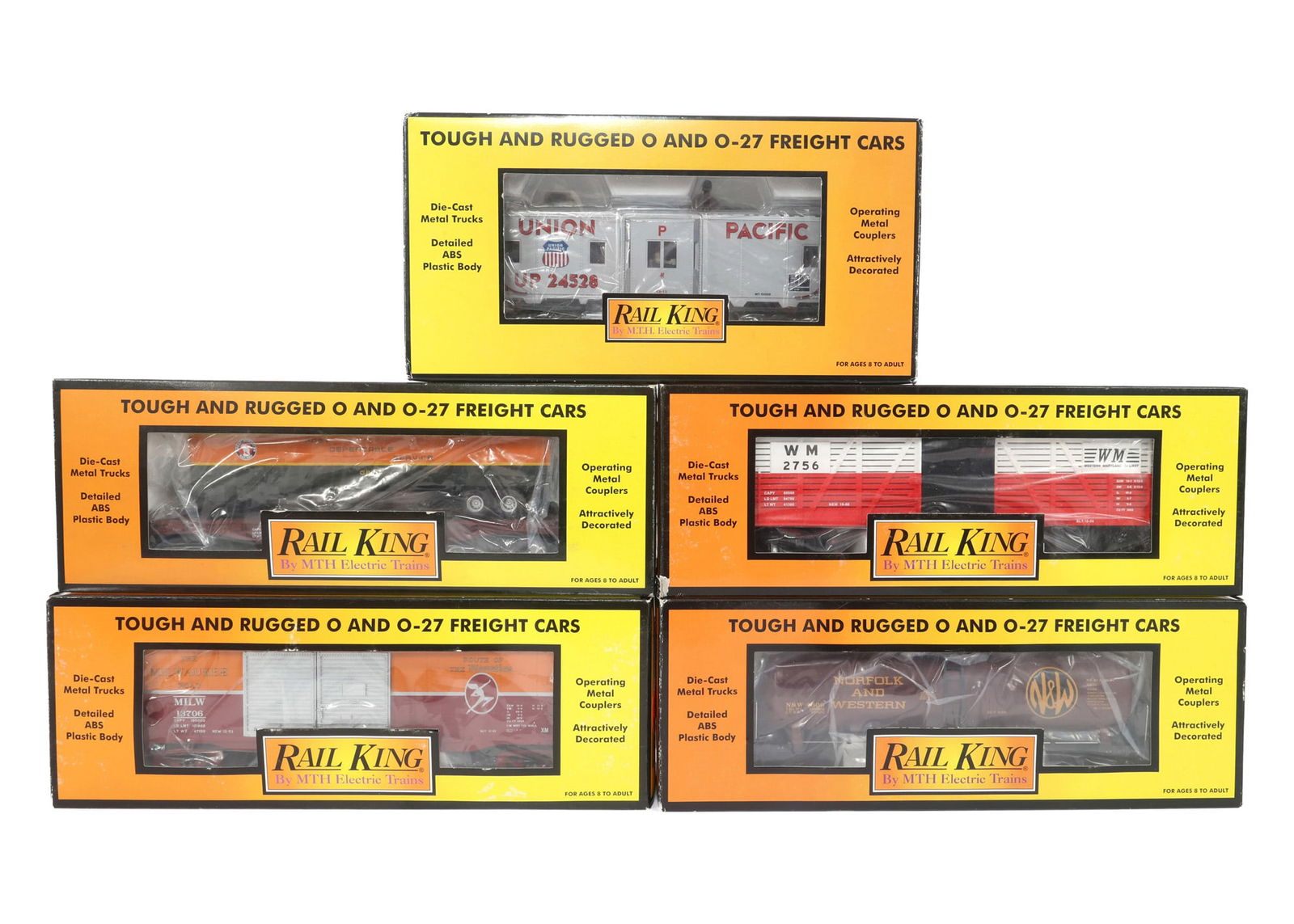 MTH RAIL KING O-27 GAUGE TRAIN CARS - LOT OF 5 (1 of 2)