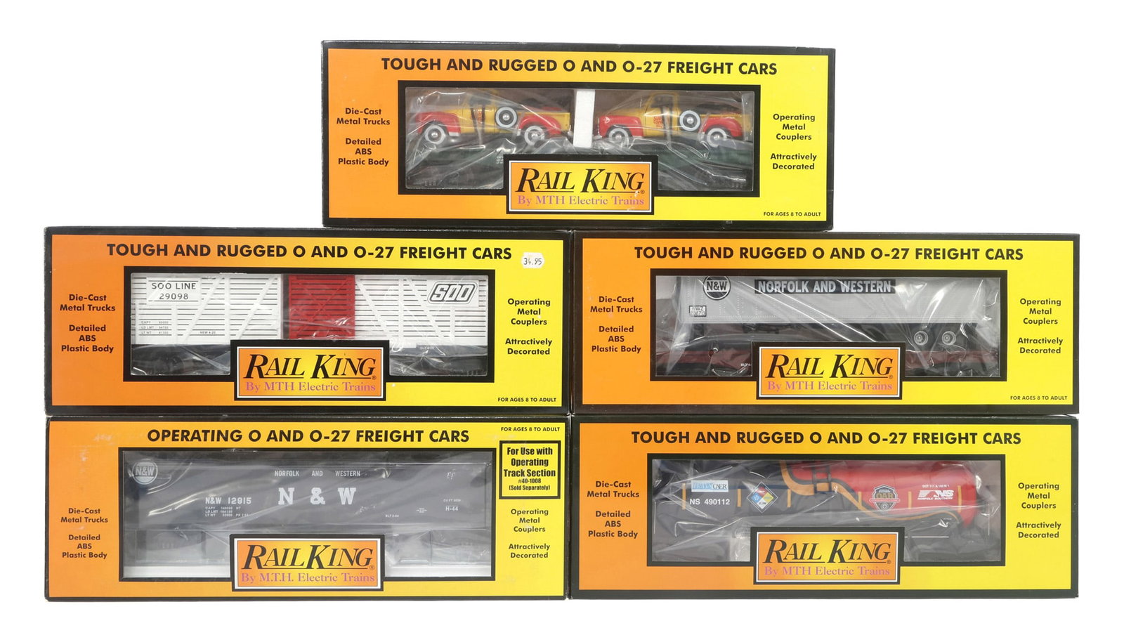 MTH RAIL KING O-27 GAUGE TRAIN CARS - LOT OF 5 (1 of 2)