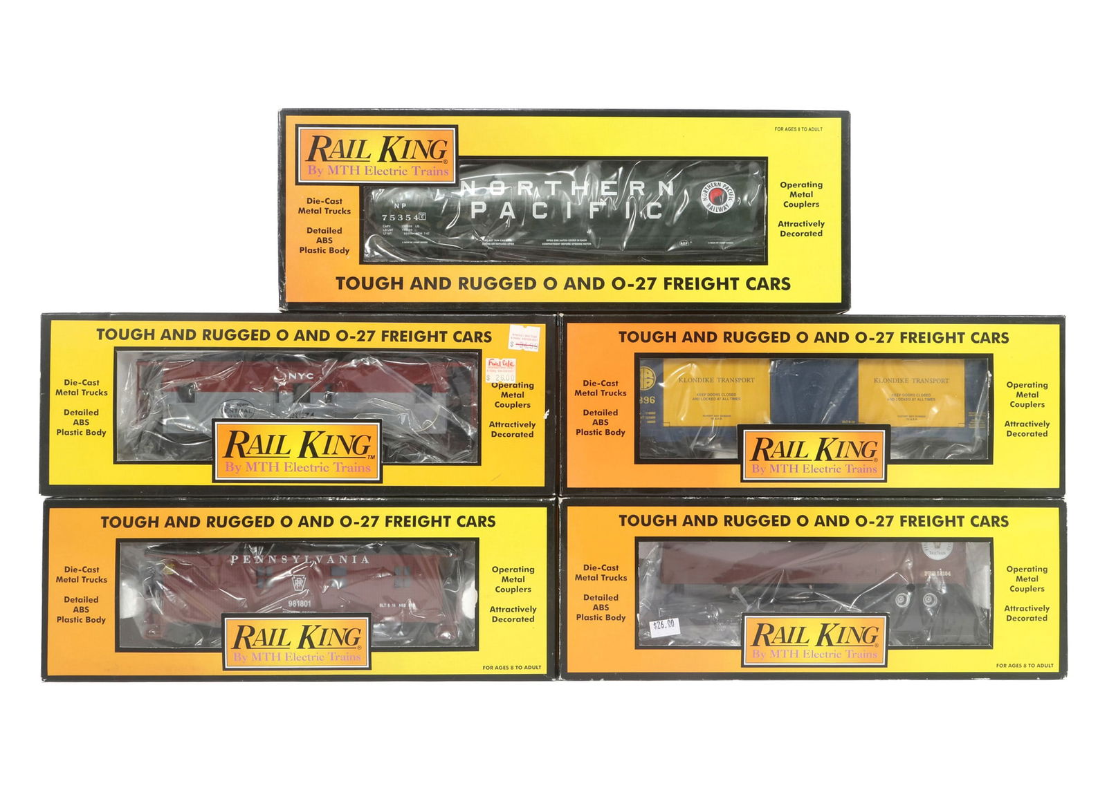 MTH RAIL KING O-27 GAUGE TRAIN CARS - LOT OF 5: IMPORTANT SHIPPING NOTE - PLEASE READ | LiveAuctioneers "LiveShipping" Is Unreasonable & Costly: LiveAuctioneers now requires all auctioneers to offer their "LiveShipping" service. Auctioneers no long