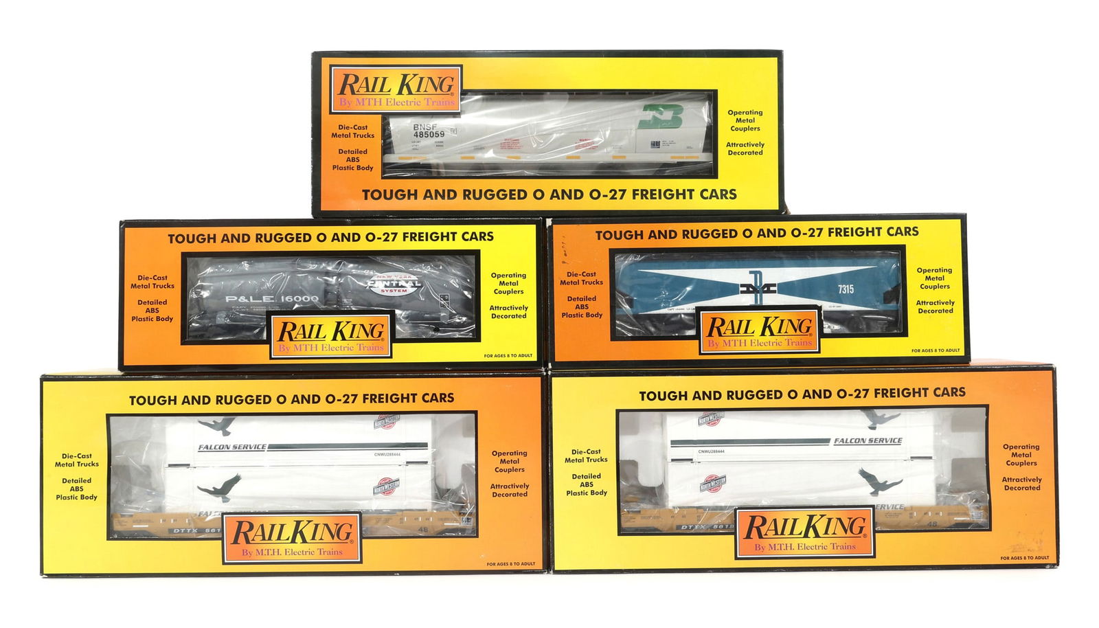 MTH RAIL KING O-27 GAUGE TRAIN CARS - LOT OF 5: IMPORTANT SHIPPING NOTE - PLEASE READ | LiveAuctioneers "LiveShipping" Is Unreasonable & Costly: LiveAuctioneers now requires all auctioneers to offer their "LiveShipping" service. Auctioneers no long