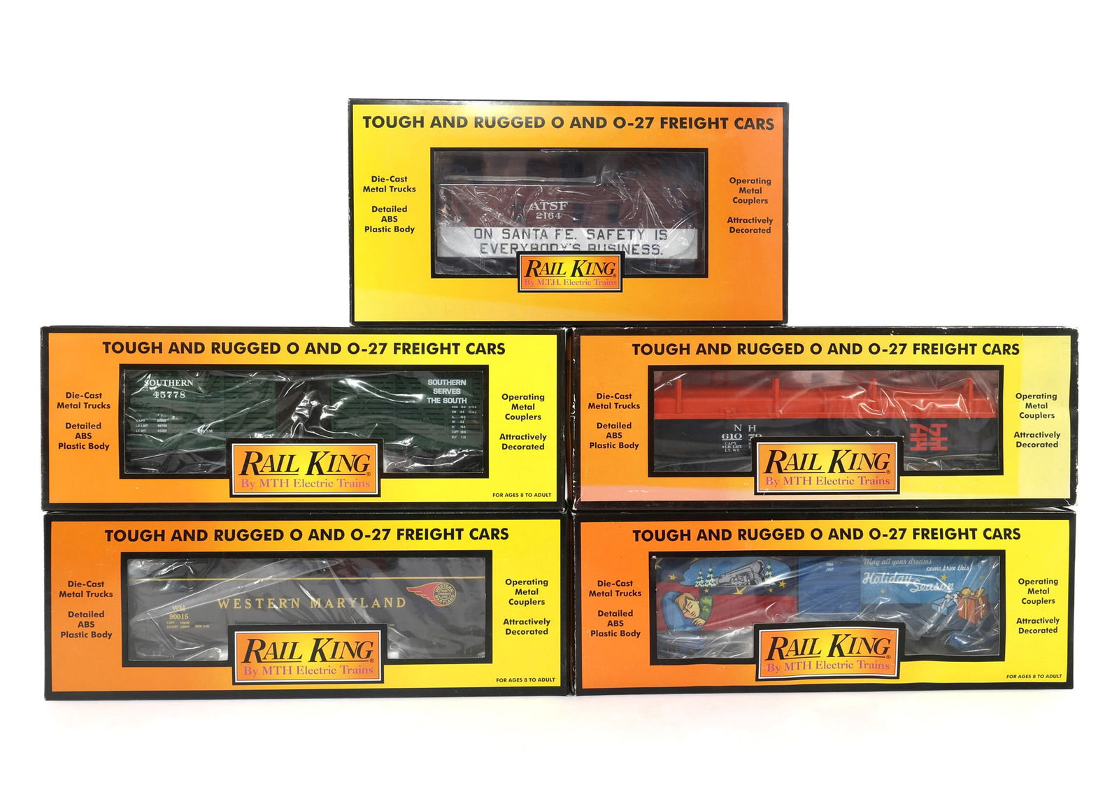 MTH RAIL KING O-27 GAUGE TRAIN CARS - LOT OF 5: IMPORTANT SHIPPING NOTE - PLEASE READ | LiveAuctioneers "LiveShipping" Is Unreasonable & Costly: LiveAuctioneers now requires all auctioneers to offer their "LiveShipping" service. Auctioneers no long