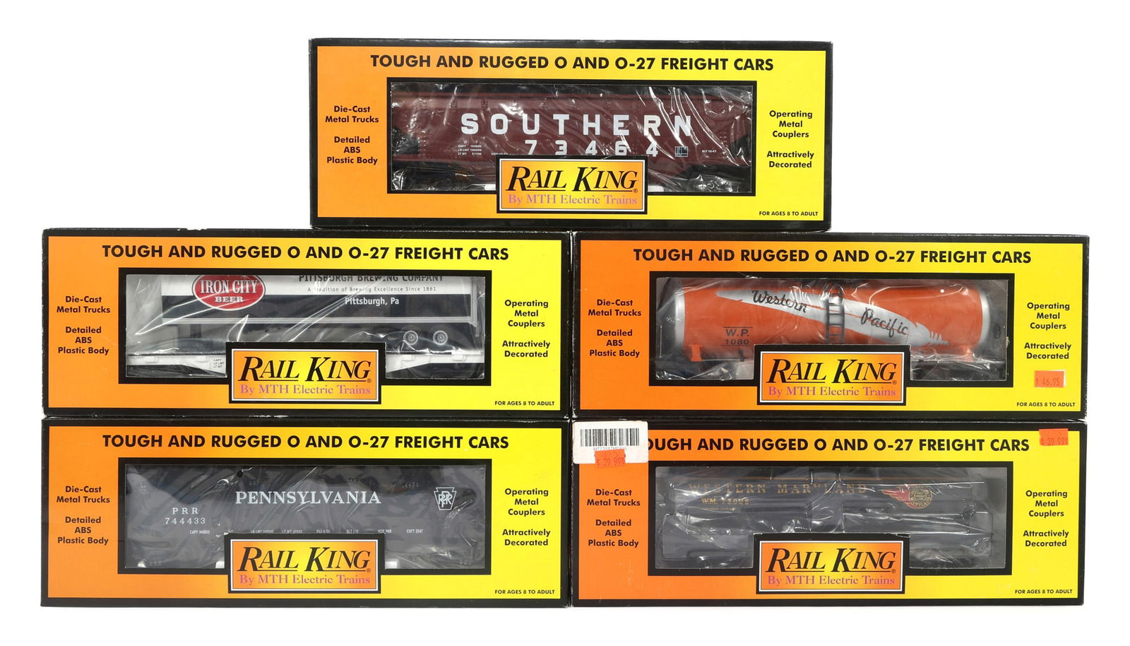 MTH RAIL KING O-27 GAUGE TRAIN CARS - LOT OF 5 (1 of 2)