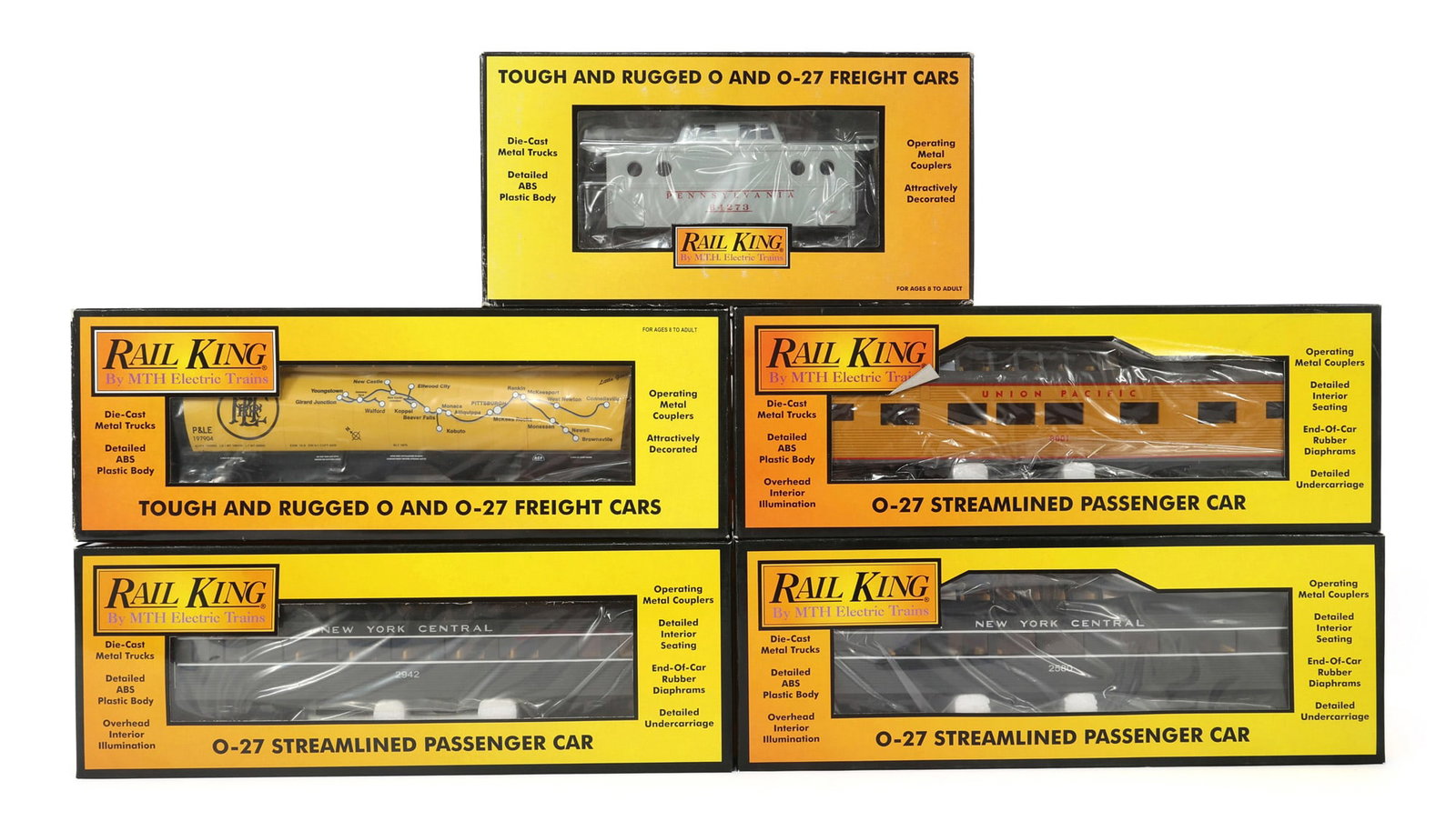 MTH RAIL KING O-27 GAUGE TRAIN CARS - LOT OF 5 (1 of 2)