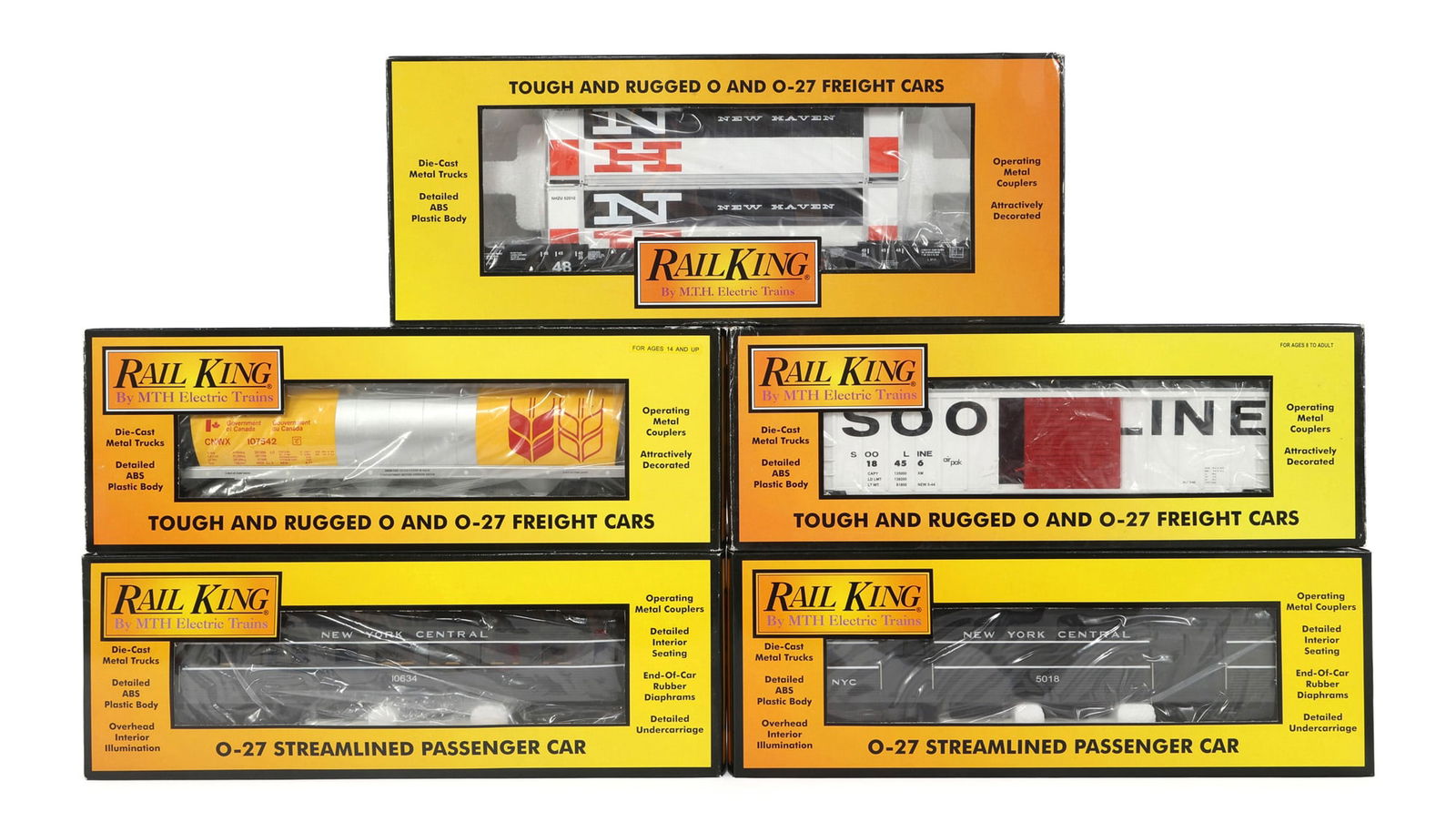 MTH RAIL KING O-27 GAUGE TRAIN CARS - LOT OF 5 (1 of 2)