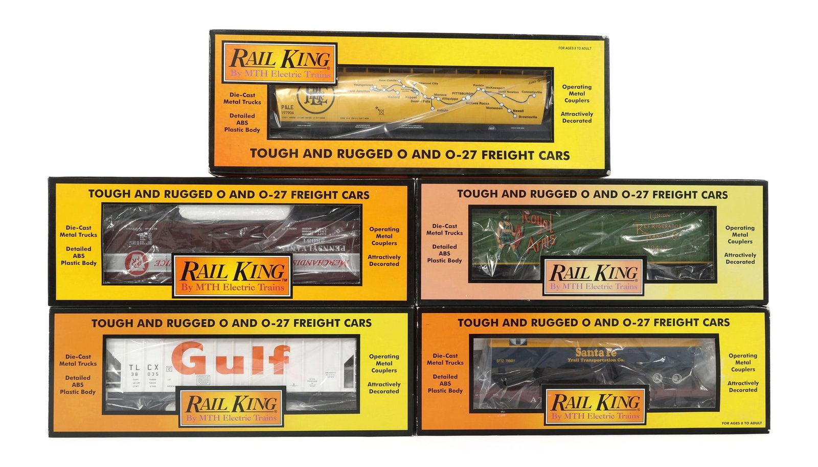 MTH RAIL KING O-27 GAUGE TRAIN CARS - LOT OF 5: IMPORTANT SHIPPING NOTE - PLEASE READ | LiveAuctioneers "LiveShipping" Is Unreasonable & Costly: LiveAuctioneers now requires all auctioneers to offer their "LiveShipping" service. Auctioneers no long