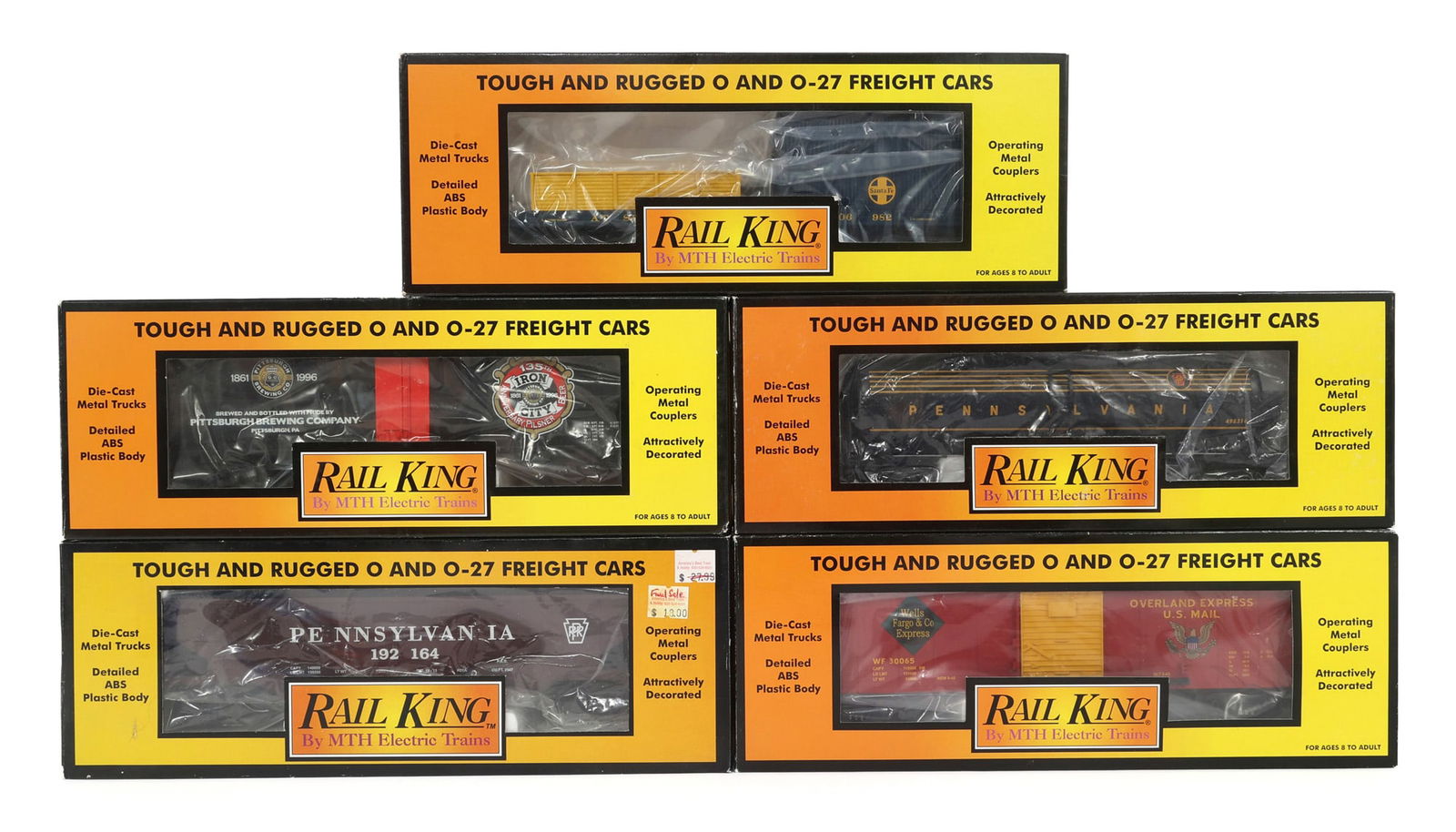 MTH RAIL KING O-27 GAUGE TRAIN CARS - LOT OF 5: IMPORTANT SHIPPING NOTE - PLEASE READ | LiveAuctioneers "LiveShipping" Is Unreasonable & Costly: LiveAuctioneers now requires all auctioneers to offer their "LiveShipping" service. Auctioneers no long
