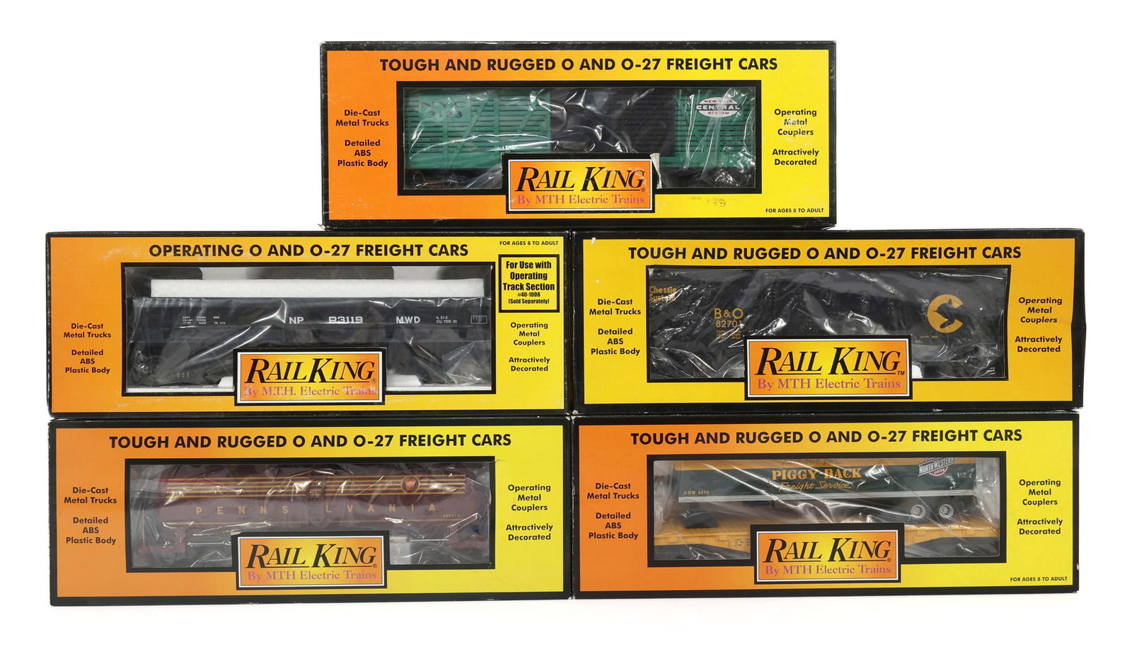 MTH RAIL KING O-27 GAUGE TRAIN CARS - LOT OF 5 (1 of 2)