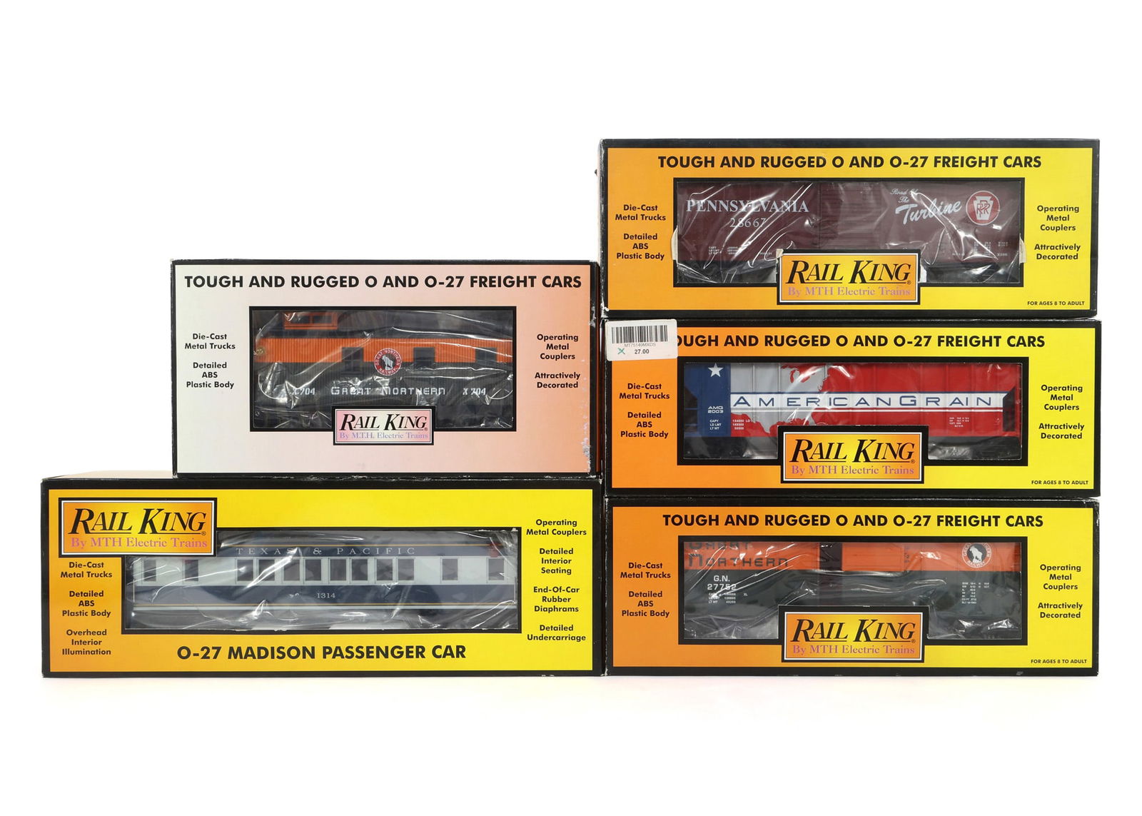 MTH RAIL KING O-27 GAUGE TRAIN CARS - LOT OF 5 (1 of 2)