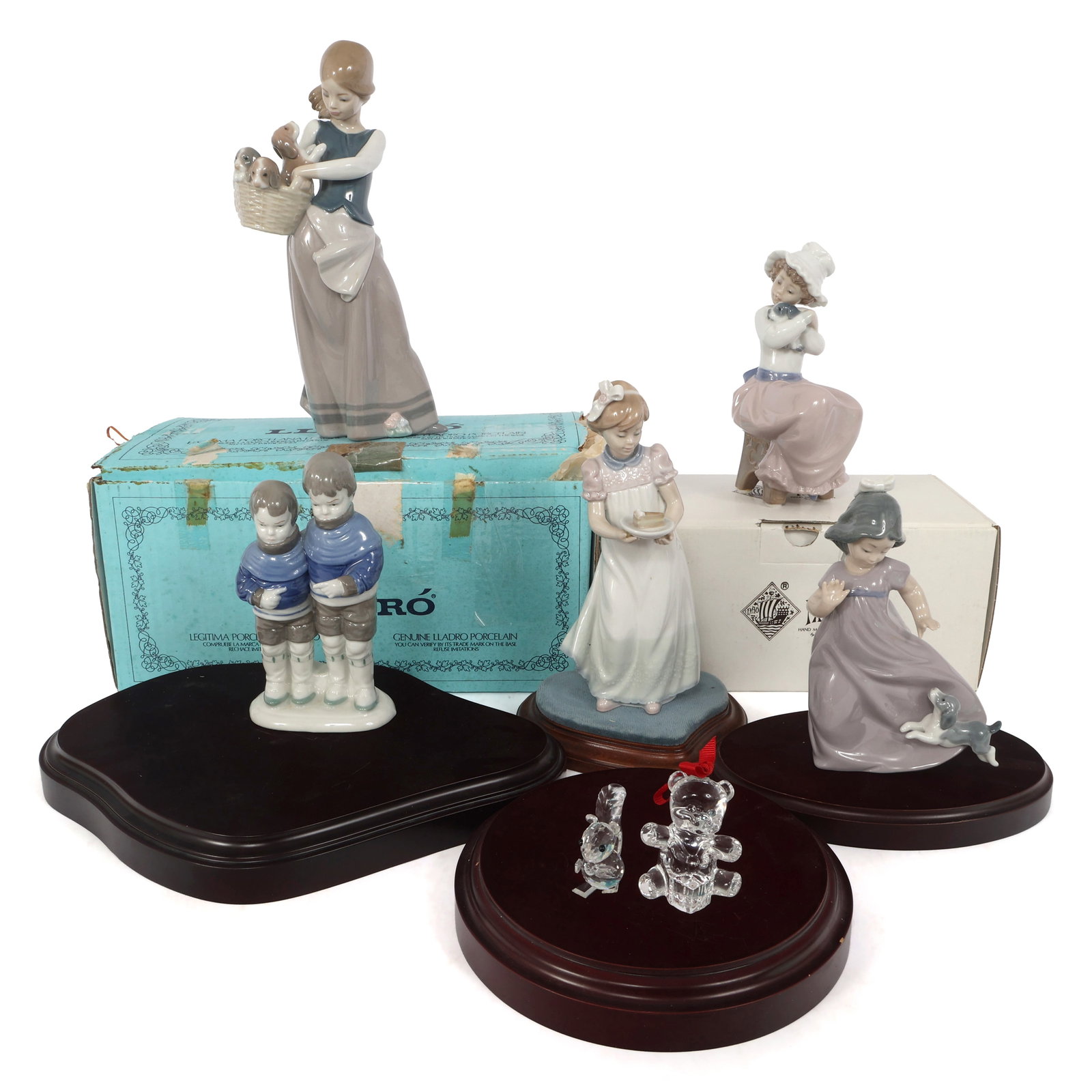 PORCELAIN & CRYSTAL FIGURINES WITH WOODEN BASES (1 of 20)