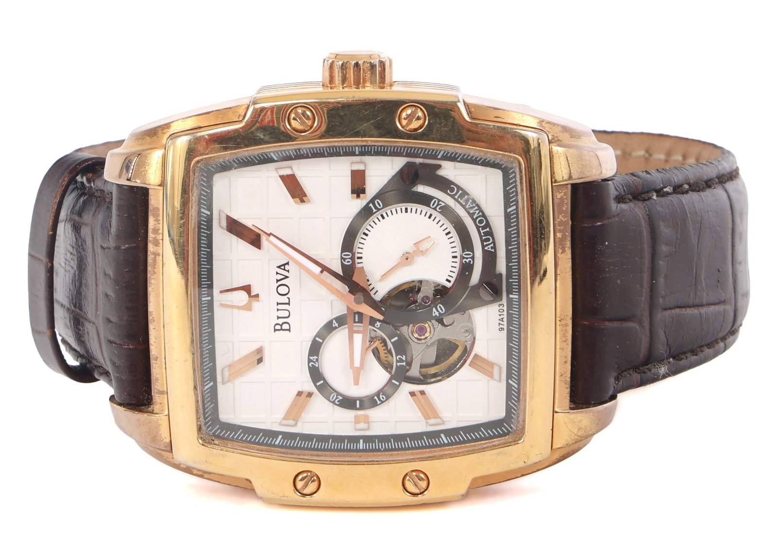 BULOVA AUTOMATIC SKELETON STAINLESS STEEL WRISTWATCH (1 of 7)