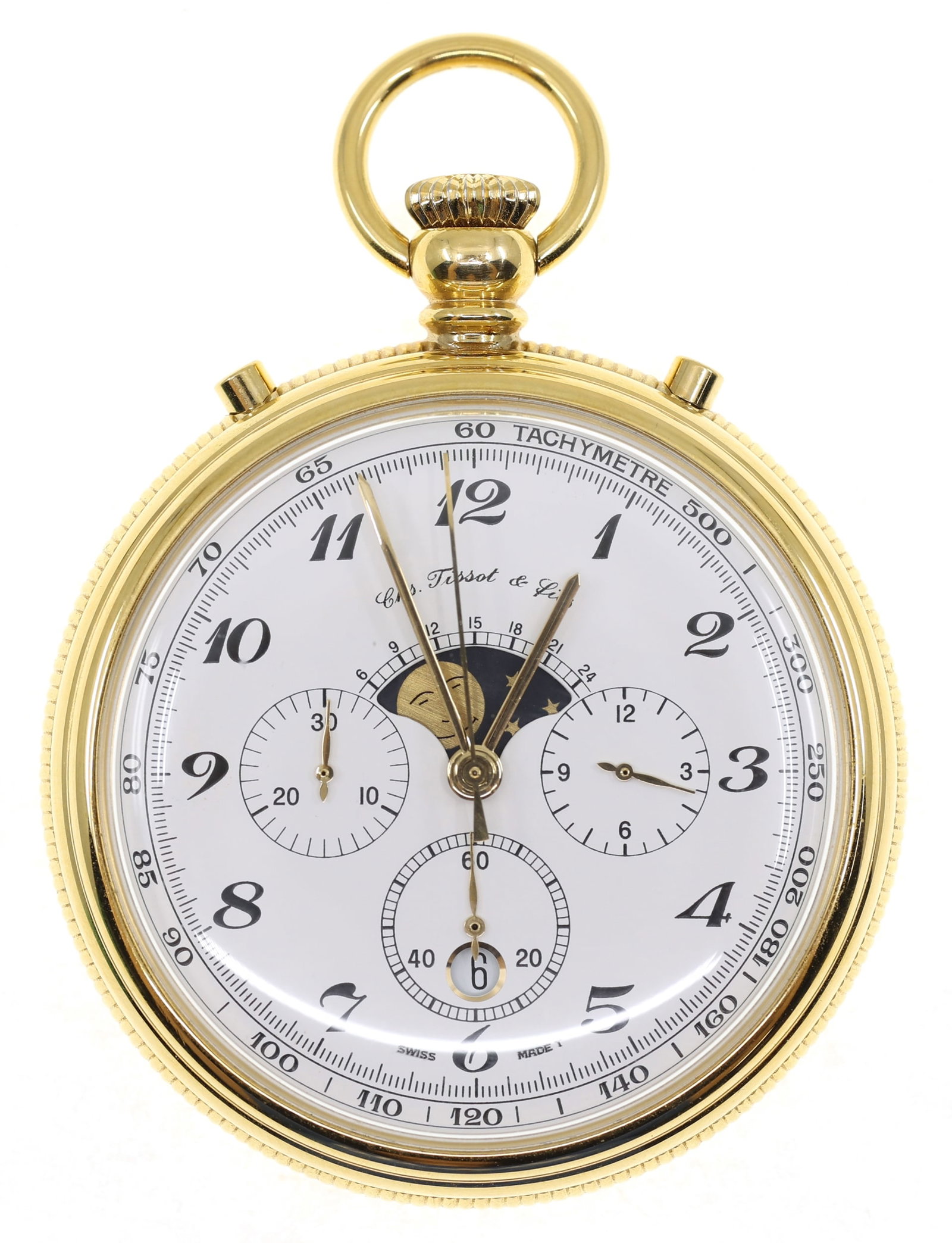 TISSOT GOLD-TONE CASE MOONPHASE MECHANICAL POCKET WATCH (1 of 3)