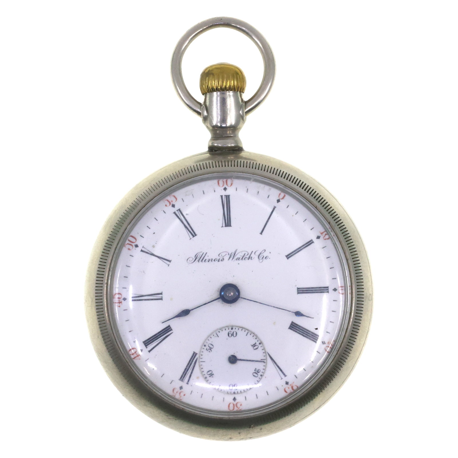 MEN'S ILLINOIS WATCH CO. SILVER-TONE CASE POCKET WATCH (1 of 5)