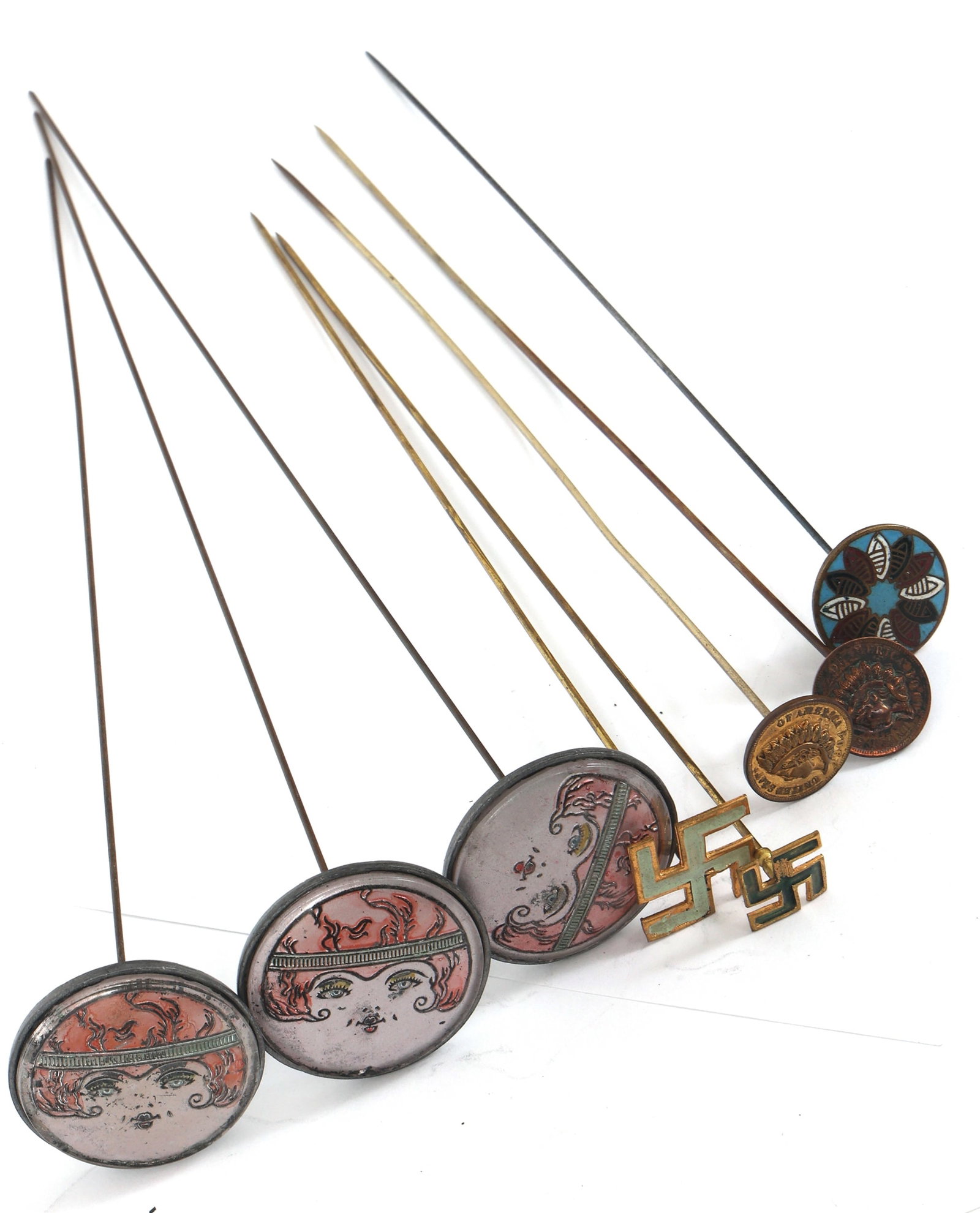 EARLY 20TH C. HATPINS WITH ENAMEL HEADS (1 of 3)