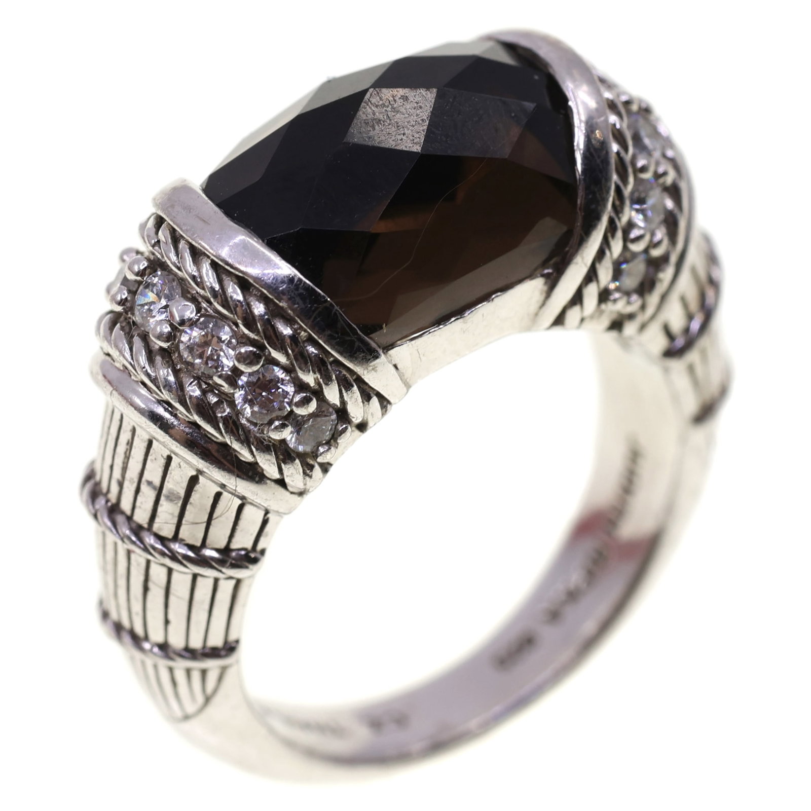 STERLING SILVER JUDITH RIPKA SMOKY QUARTZ & CZ RING (1 of 7)
