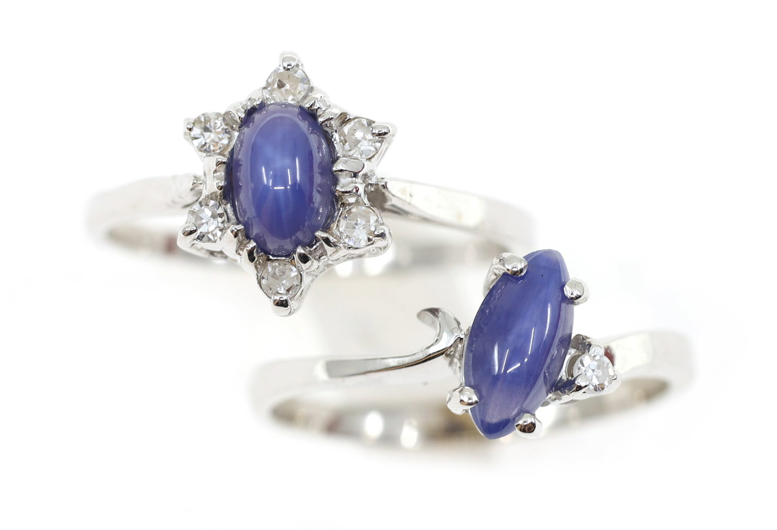10K WHITE GOLD LINDE BLUE STAR SAPPHIRE FASHION RINGS (1 of 8)