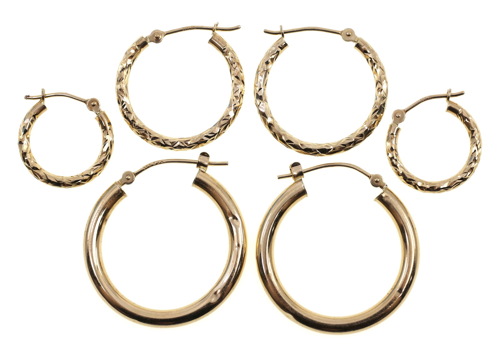 14K YELLOW GOLD HOLLOW HOOP EARRINGS - 3 PAIRS (1 of 5)