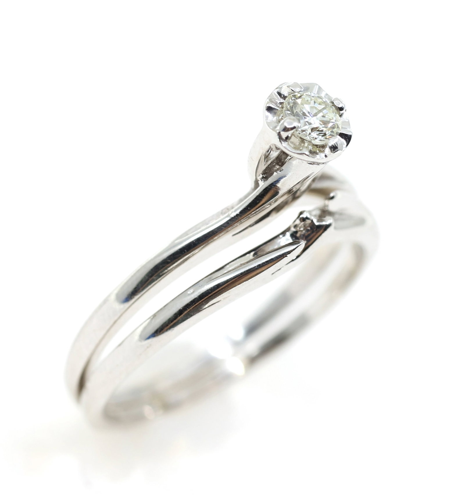 14K WHITE GOLD 0.14 CT ROUND DIAMOND WEDDING RING SET (1 of 10)