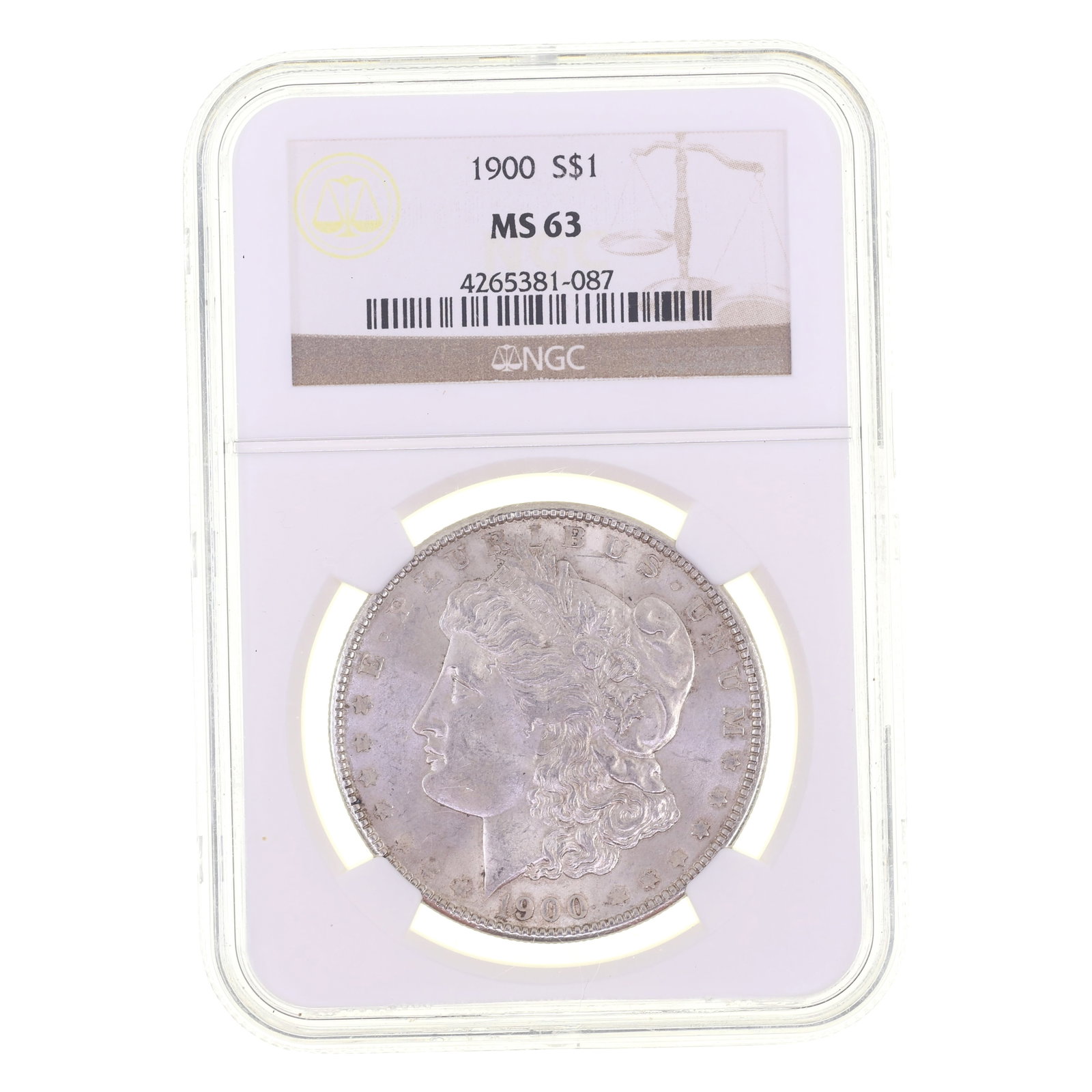 1900 US SILVER MORGAN DOLLAR COIN NGC MS 63: 1900 US SILVER MORGAN DOLLAR COIN NGC MS 63 NGC graded 1900 United States .900 silver Morgan $1 coin, MS 63. IMPORTANT NOTE - PLEASE READ: OUR IN-HOUSE SHIPPING & INVOICING Shipping: LiveAuction