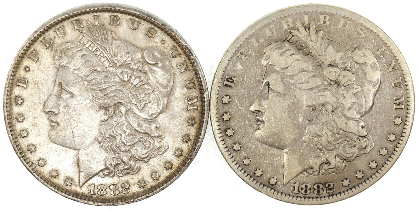 1882-O US SILVER MORGAN $1 VG/XF COINS - LOT OF 2 (1 of 4)