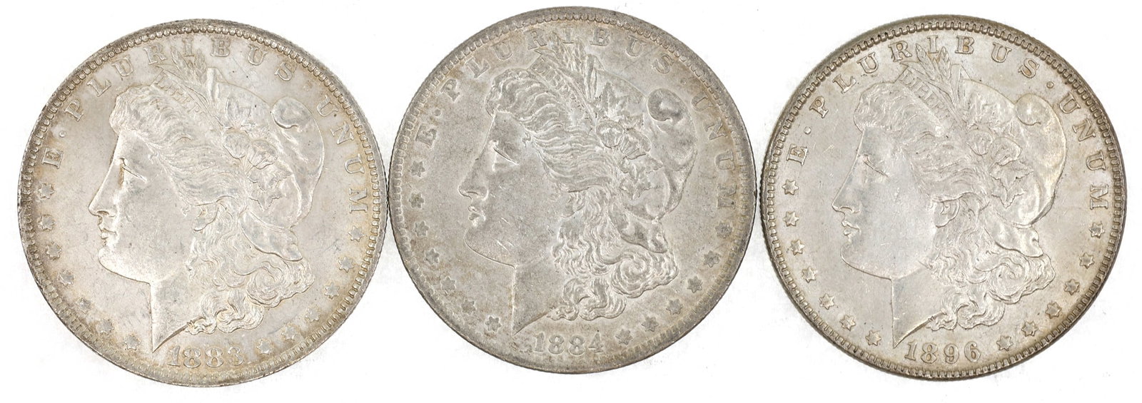 US SILVER MORGAN DOLLAR COINS - LOT OF 3: US SILVER MORGAN DOLLAR COINS - LOT OF 3 United States .900 silver Morgan $1 coins. Dates include: 1883-O 1884-O 1896-P IMPORTANT NOTE - PLEASE READ: OUR IN-HOUSE SHIPPI