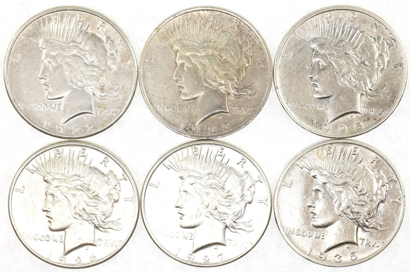 US SILVER PEACE DOLLAR XF COINS - LOT OF 6 (1 of 4)