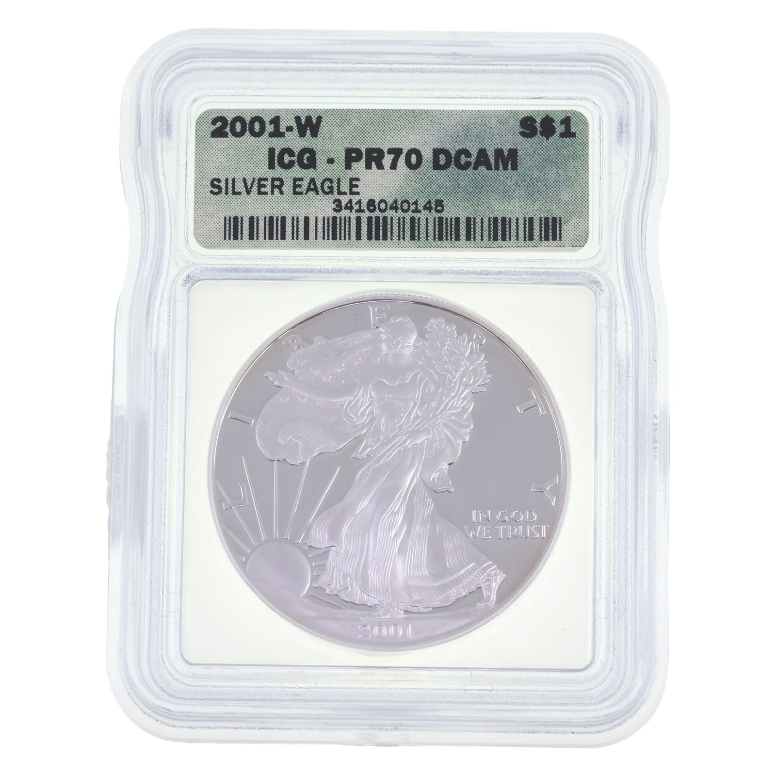 2001-W US .999 SILVER EAGLE $1 COIN ICG PR 70 DCAM (1 of 2)