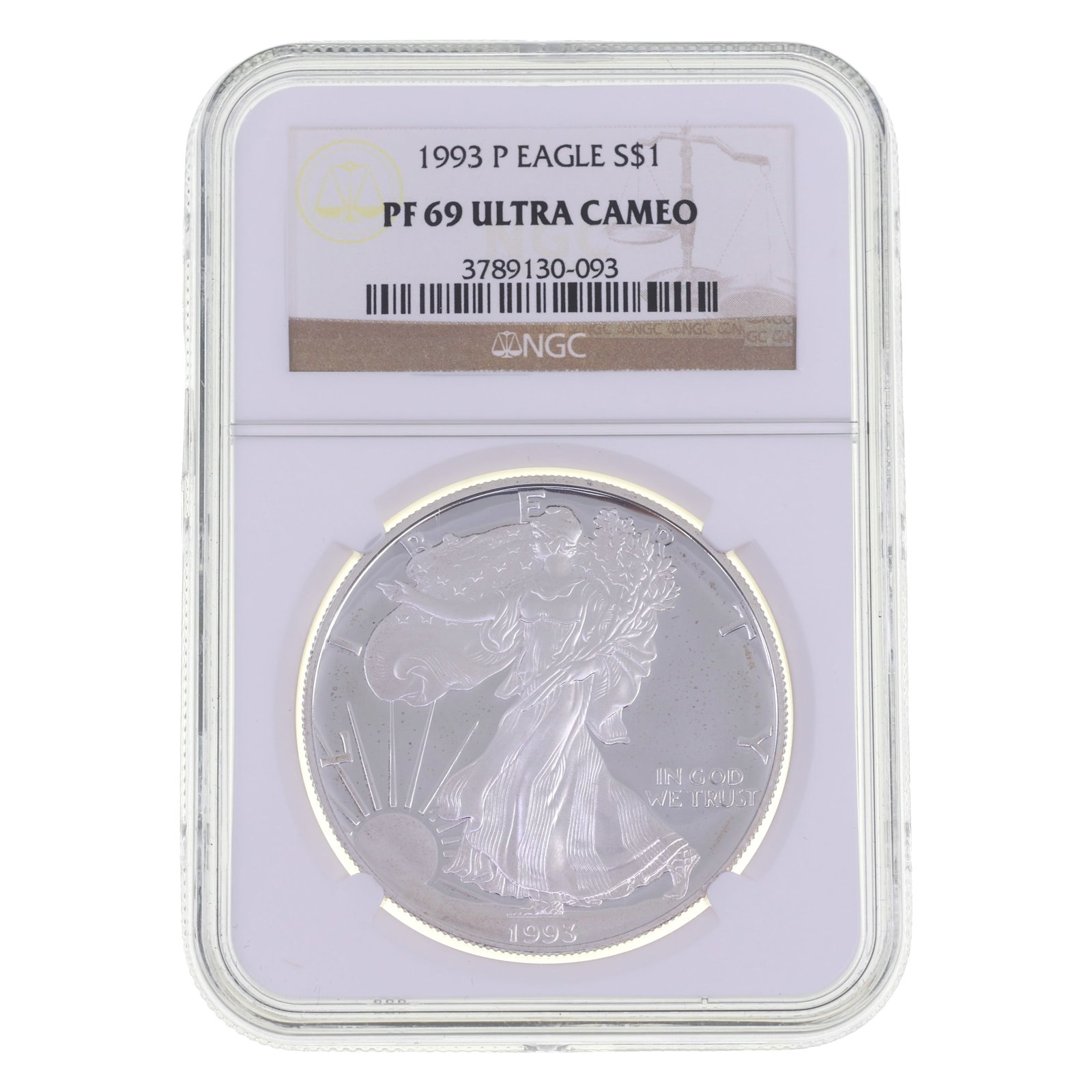 1993 US .999 SILVER EAGLE $1 COIN NGC PF69 ULTRA CAMEO: 1993 US .999 SILVER EAGLE $1 COIN NGC PF69 ULTRA CAMEO NGC graded 1993-P United States .999 silver Eagle $1 coin, PF 69 Ultra Cameo. IMPORTANT NOTE - PLEASE READ: OUR IN-HOUSE SHIPPING & INVOICIN