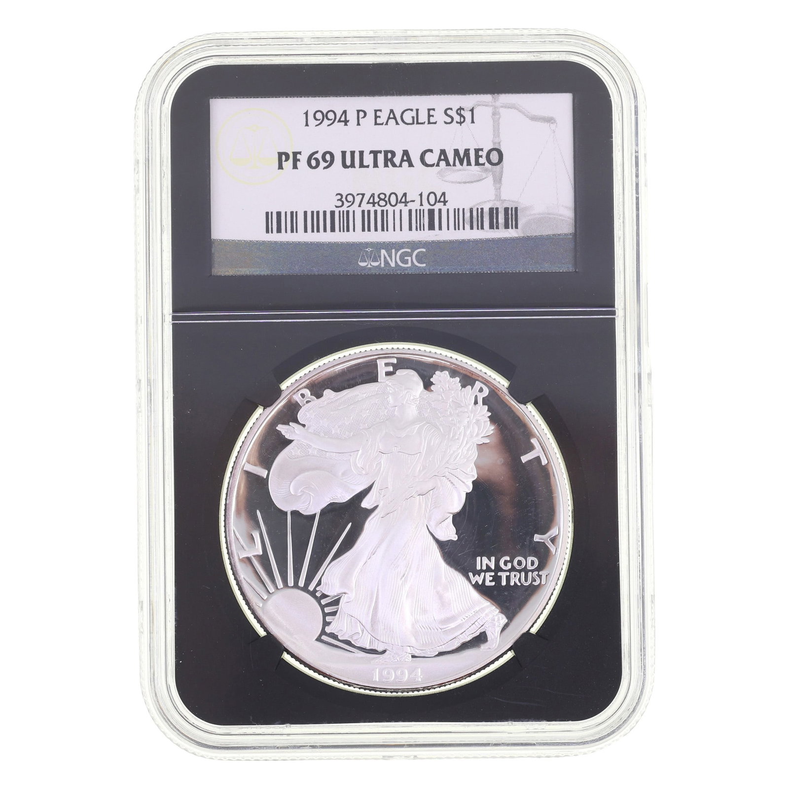 1994-P US SILVER EAGLE $1 COIN NGC PF69 ULTRA CAMEO: 1994-P US SILVER EAGLE $1 COIN NGC PF69 ULTRA CAMEO NGC graded 1994-P United States .999 silver Eagle $1 coin, PF 69 Ultra Cameo. IMPORTANT NOTE - PLEASE READ: OUR IN-HOUSE SHIPPING & INVOICING Shippi